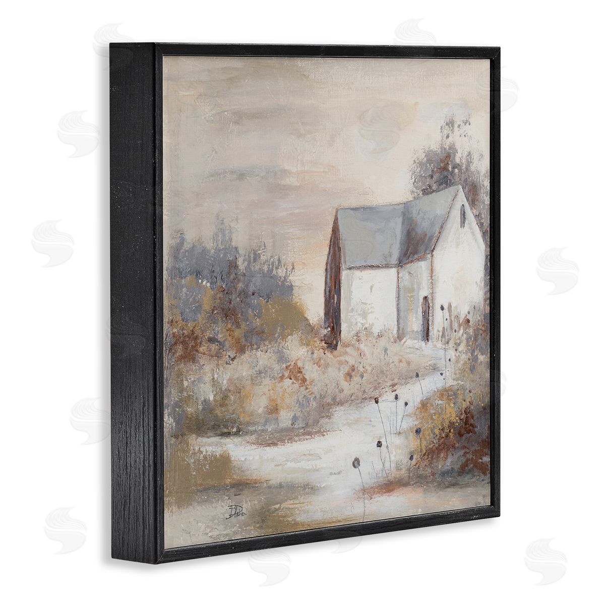 Patricia Pinto Country Cottage with Tall Grass Traditional Painting Black Framed Glicee Wall Art Print