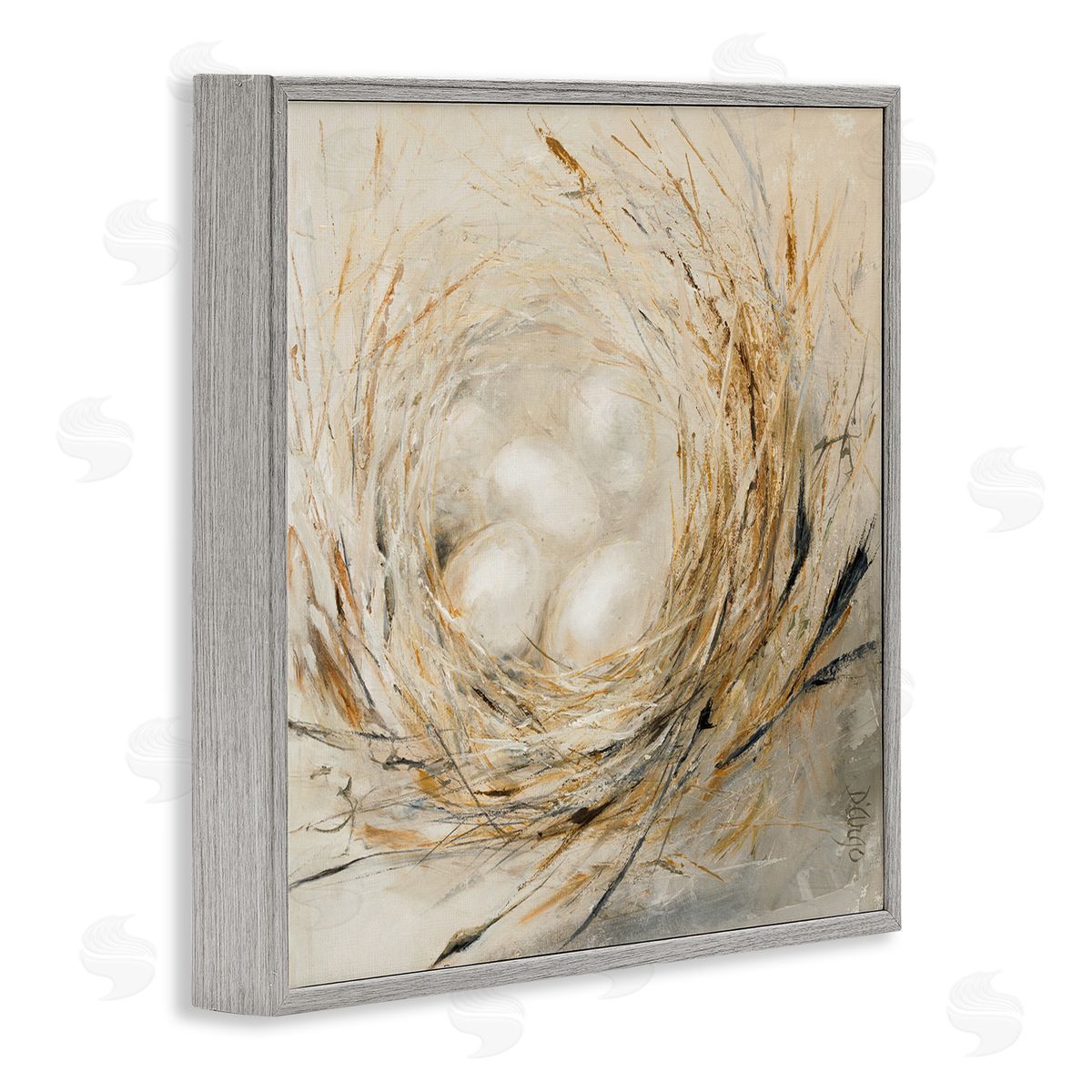 Dina D'Argo Abstract Bird Egg Nest Gray Framed Glicee Wall Art Print