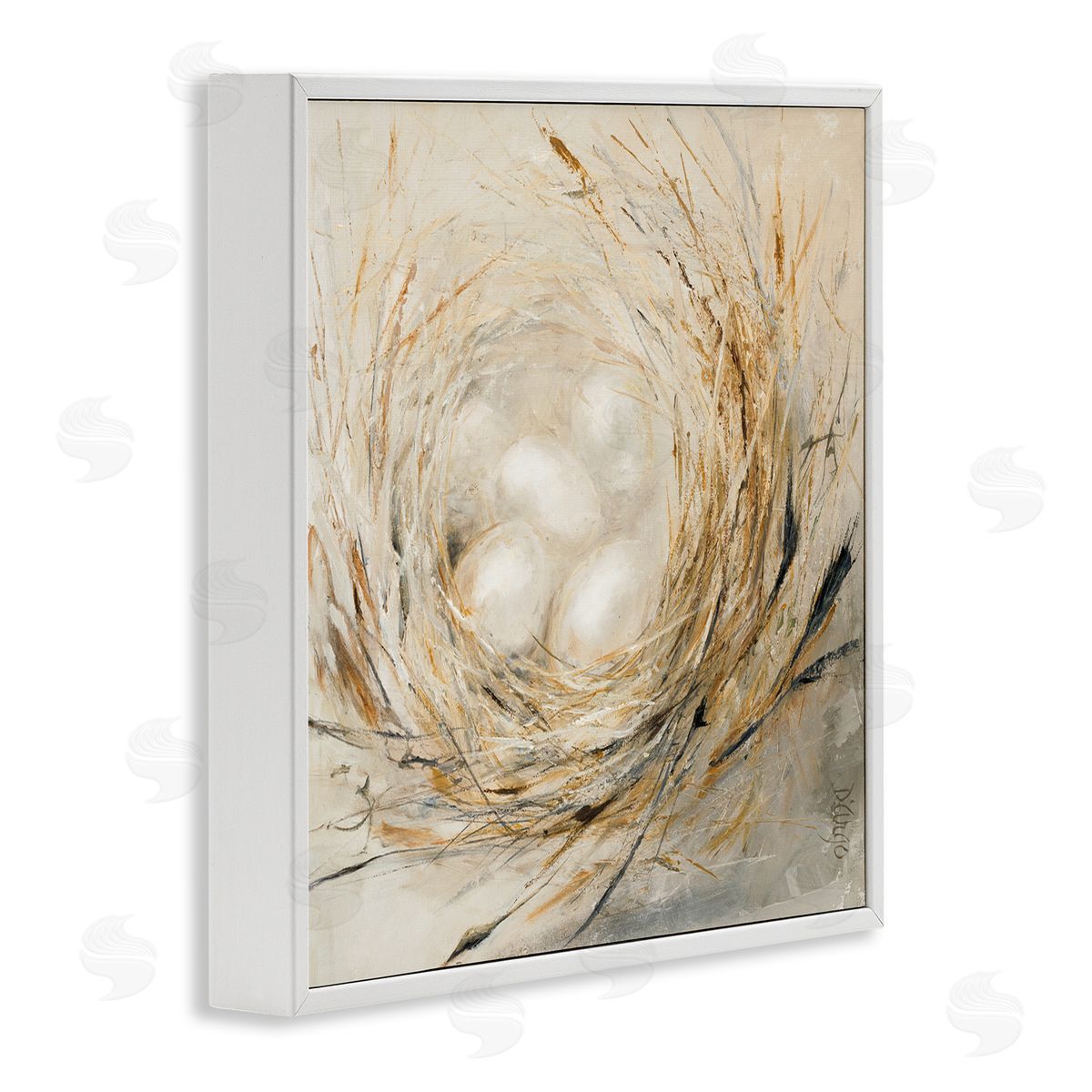 Dina D'Argo Abstract Bird Egg Nest White Framed Glicee Wall Art Print