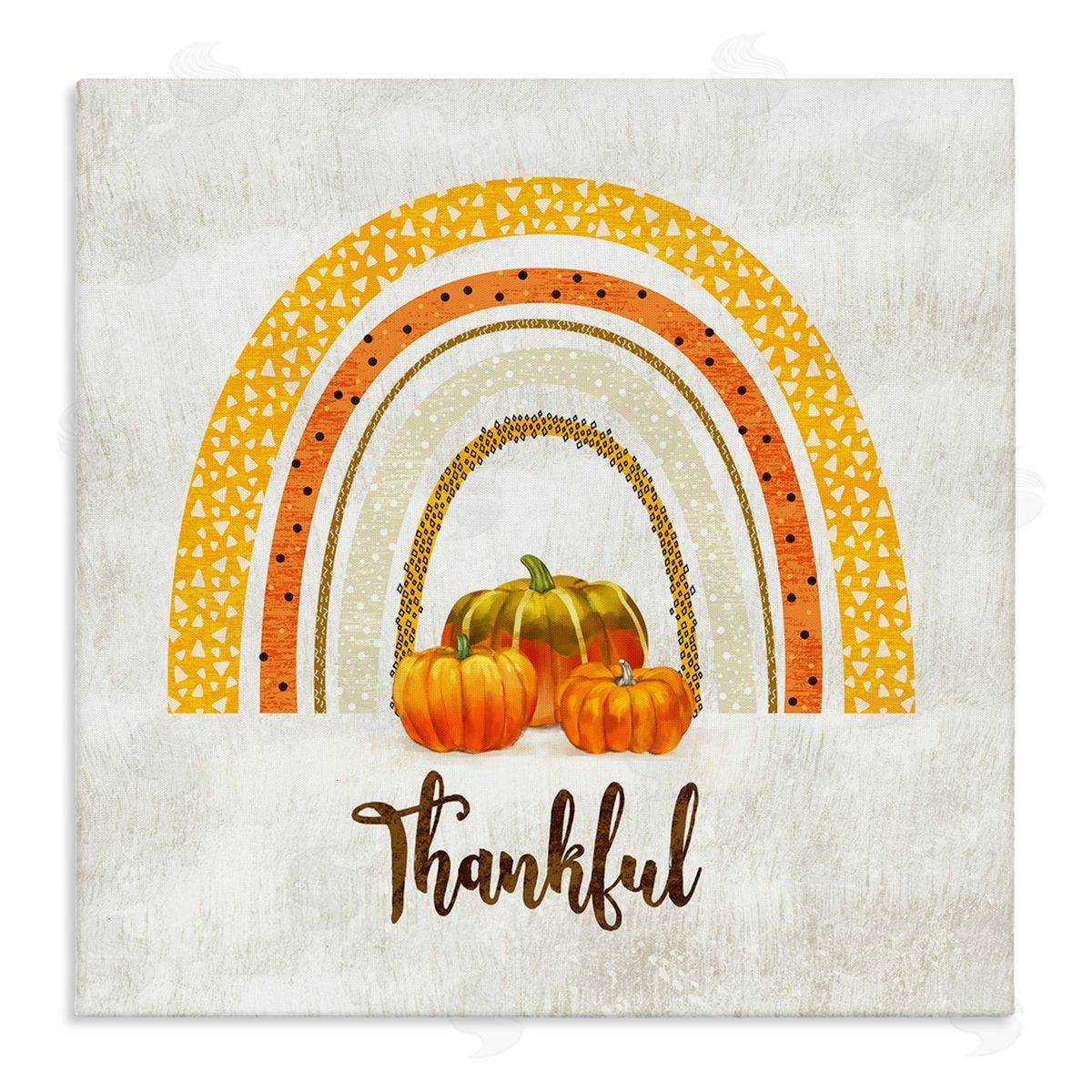 Ziwei Li Thankful Text Orange Autumn Rainbow Abstract Patterns Stretched Canvas Wall Art Print