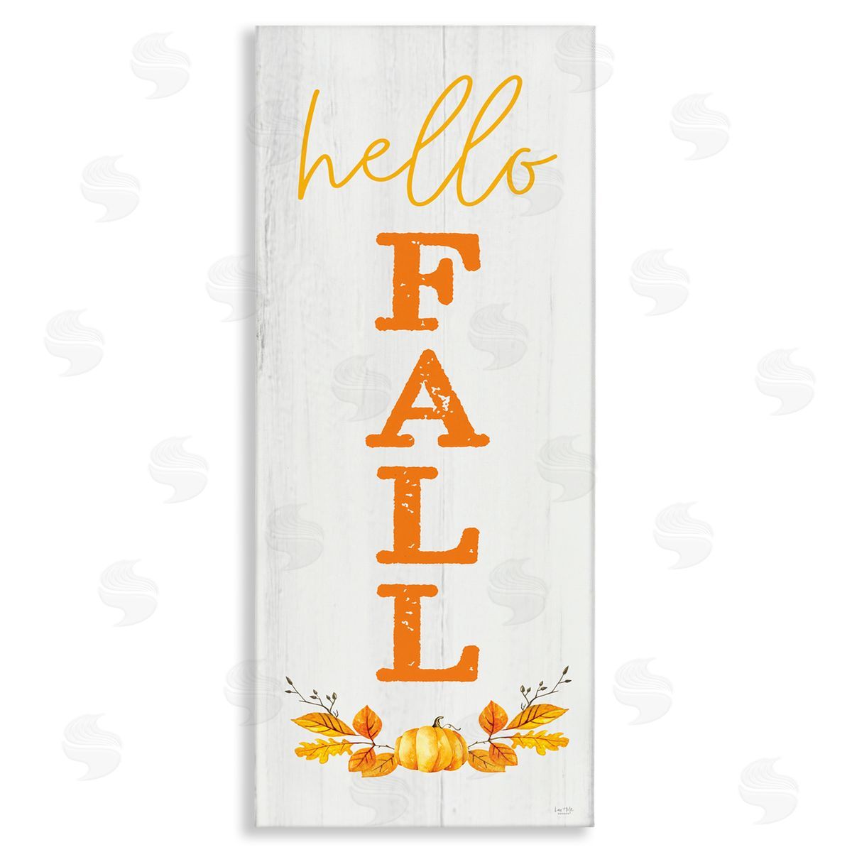 Lux + Me Designs Hello Fall Phrase Cascading Text Orange Leaves Pumpkin