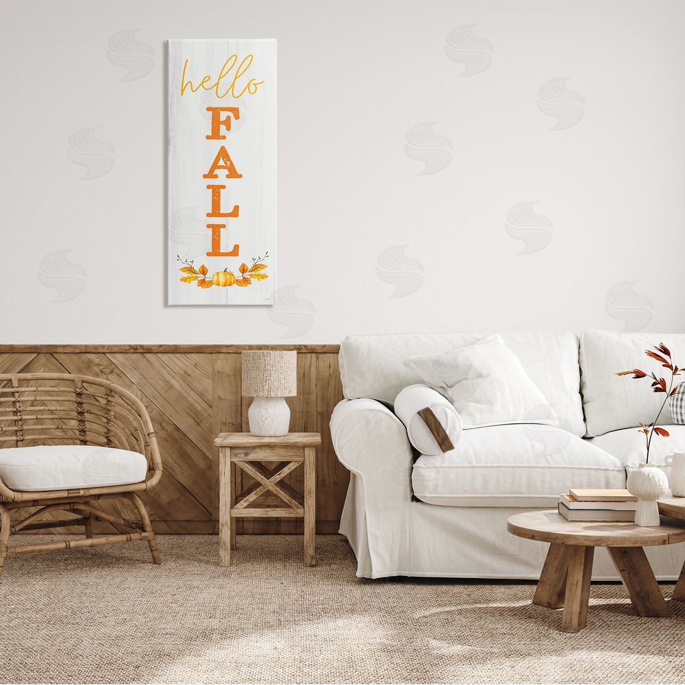 Lux + Me Designs Hello Fall Phrase Cascading Text Orange Leaves Pumpkin