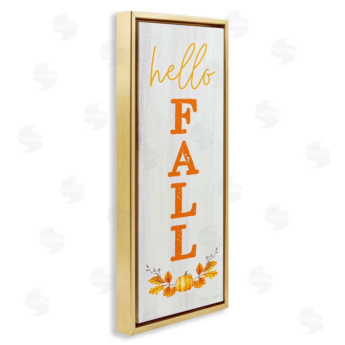 Lux + Me Designs Hello Fall Phrase Cascading Text Orange Leaves Pumpkin