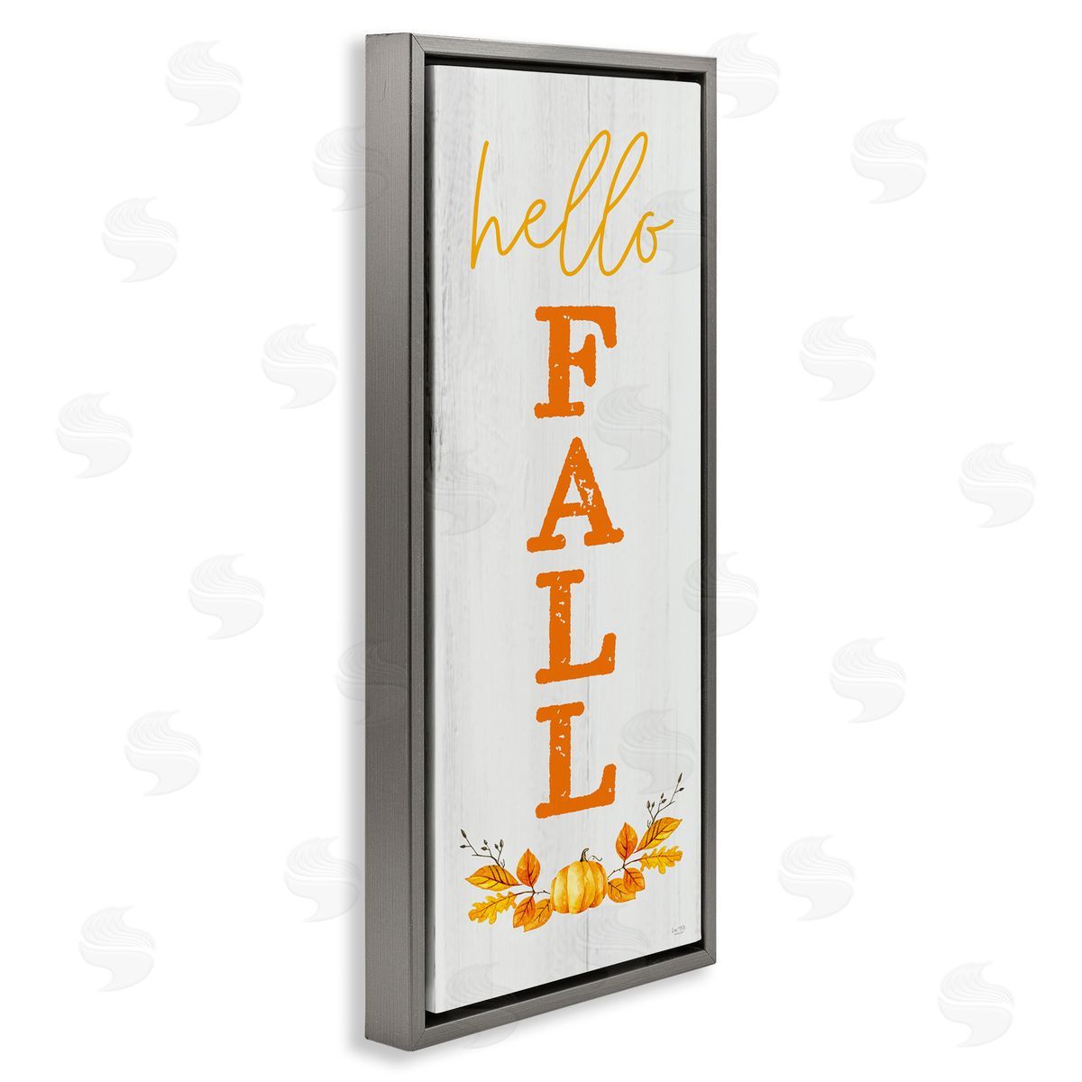 Lux + Me Designs Hello Fall Phrase Cascading Text Orange Leaves Pumpkin