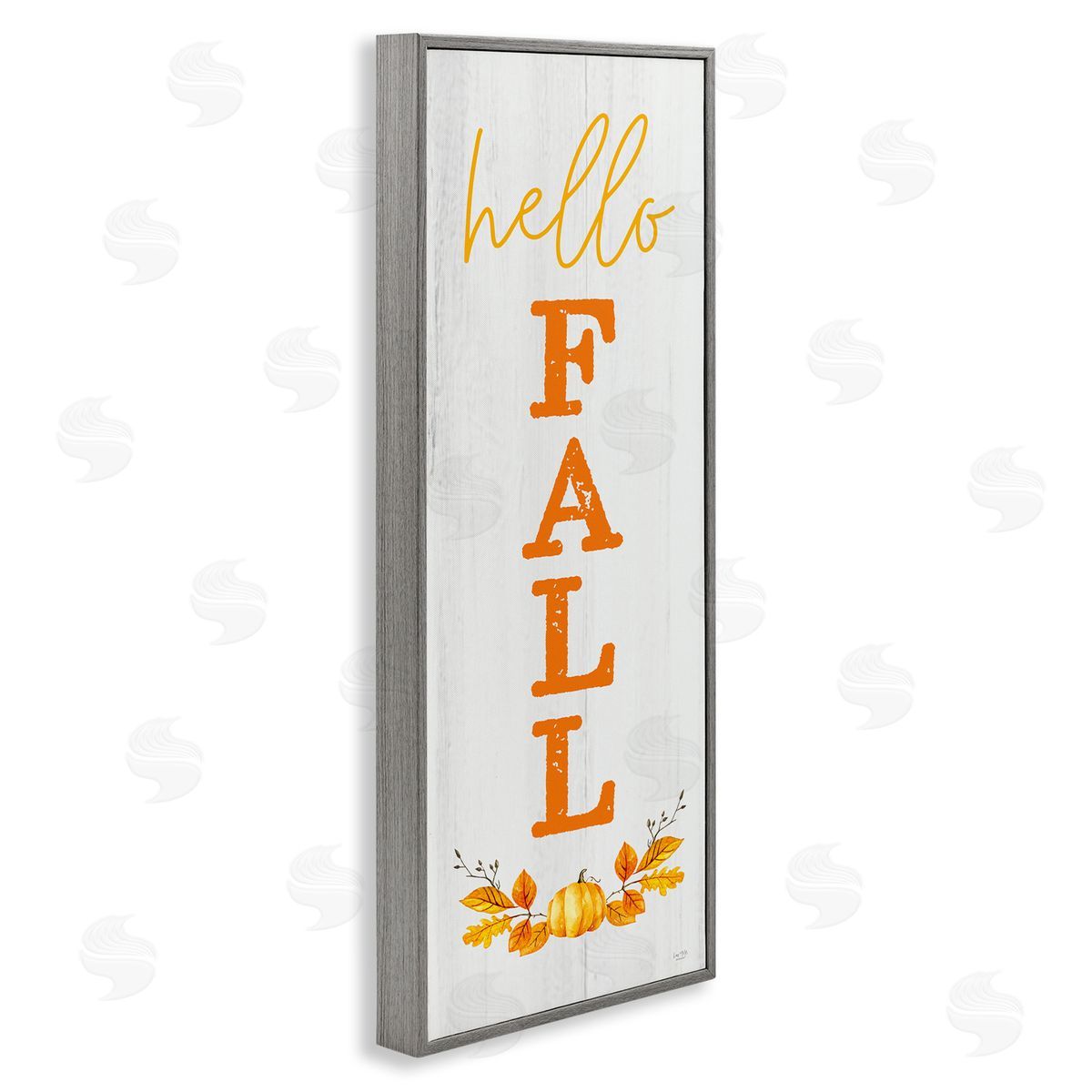Lux + Me Designs Hello Fall Phrase Cascading Text Orange Leaves Pumpkin