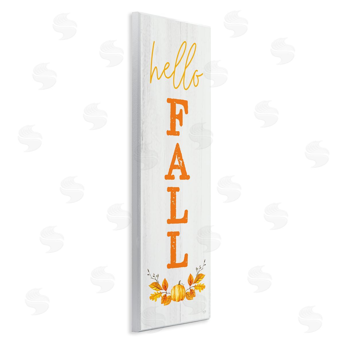 Lux + Me Designs Hello Fall Phrase Cascading Text Orange Leaves Pumpkin