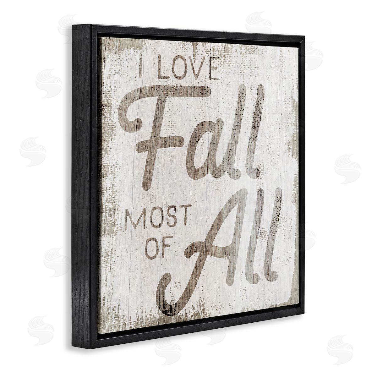 Stupell Studio Love Fall Most of All Phrase Distressed Pattern Black Floating Frame Canvas Wall Art Print