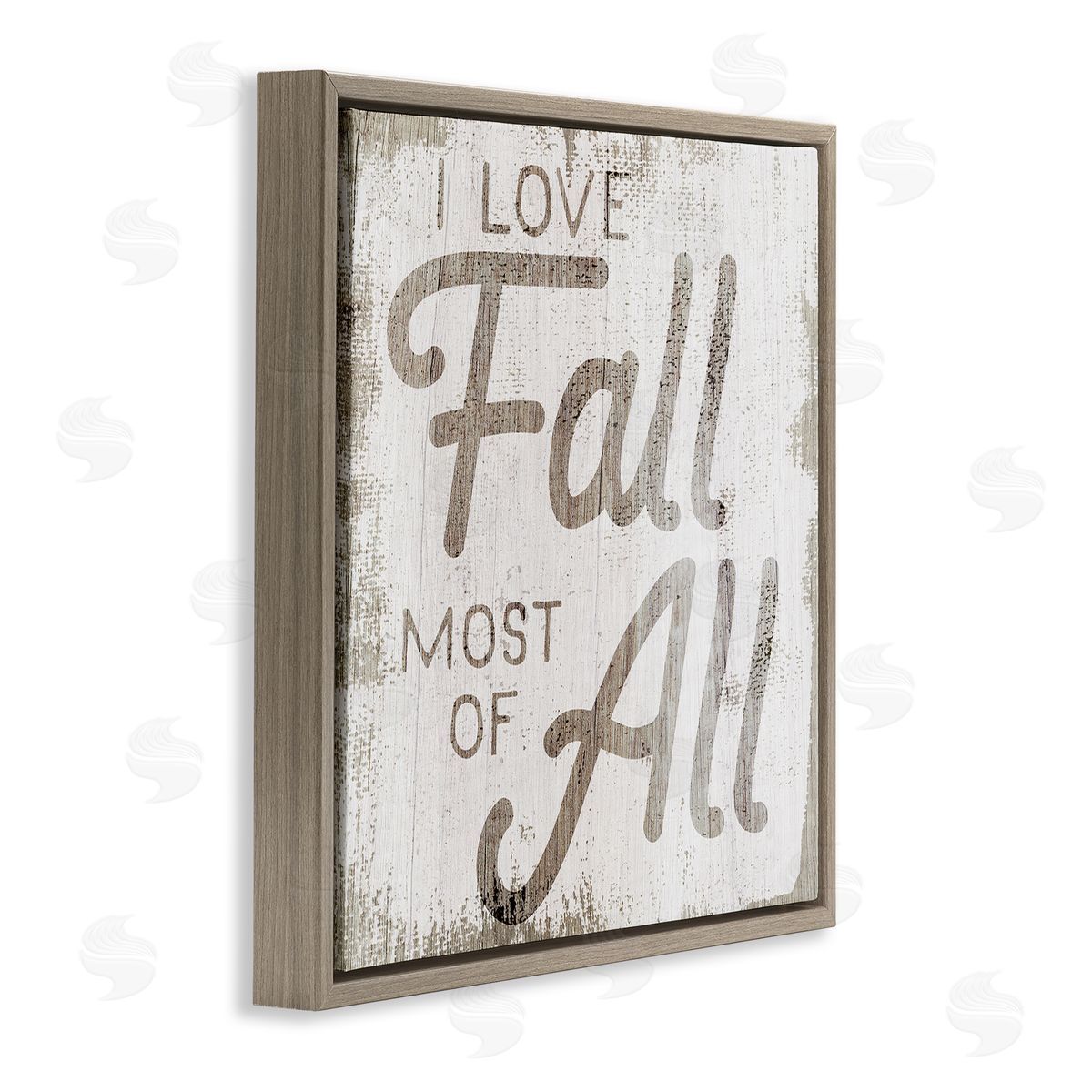 Stupell Studio Love Fall Most of All Phrase Distressed Pattern Brown Floating Frame Canvas Wall Art Print