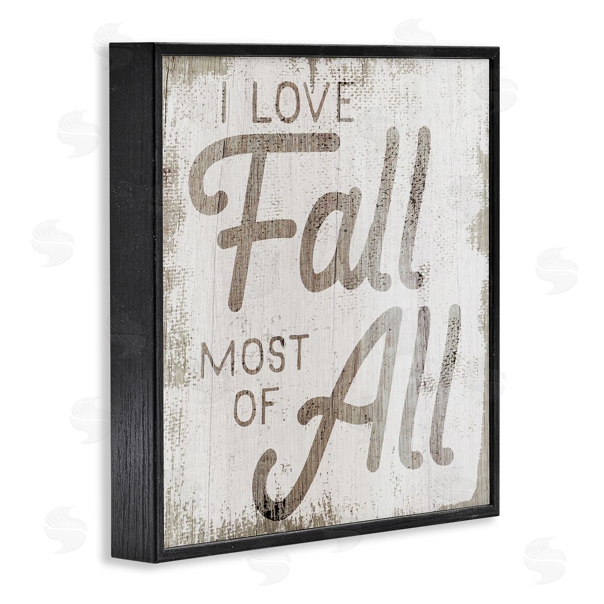 Stupell Studio Love Fall Most of All Phrase Distressed Pattern Black Framed Glicee Wall Art Print