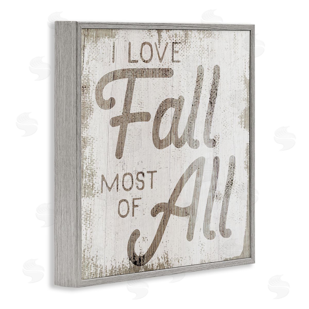 Stupell Studio Love Fall Most of All Phrase Distressed Pattern Gray Framed Glicee Wall Art Print