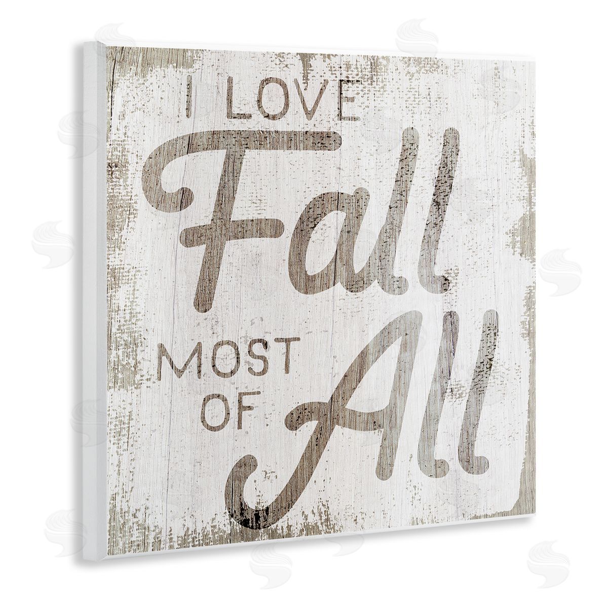 Stupell Studio Love Fall Most of All Phrase Distressed Pattern Wooden Wall Plaque Art Print