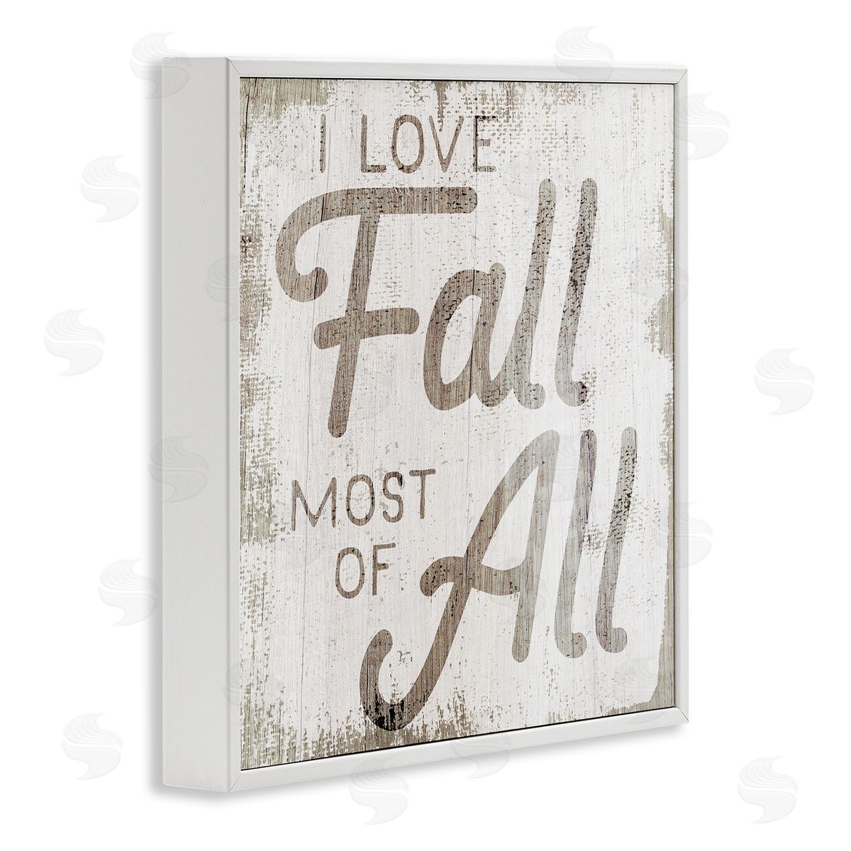 Stupell Studio Love Fall Most of All Phrase Distressed Pattern White Framed Glicee Wall Art Print