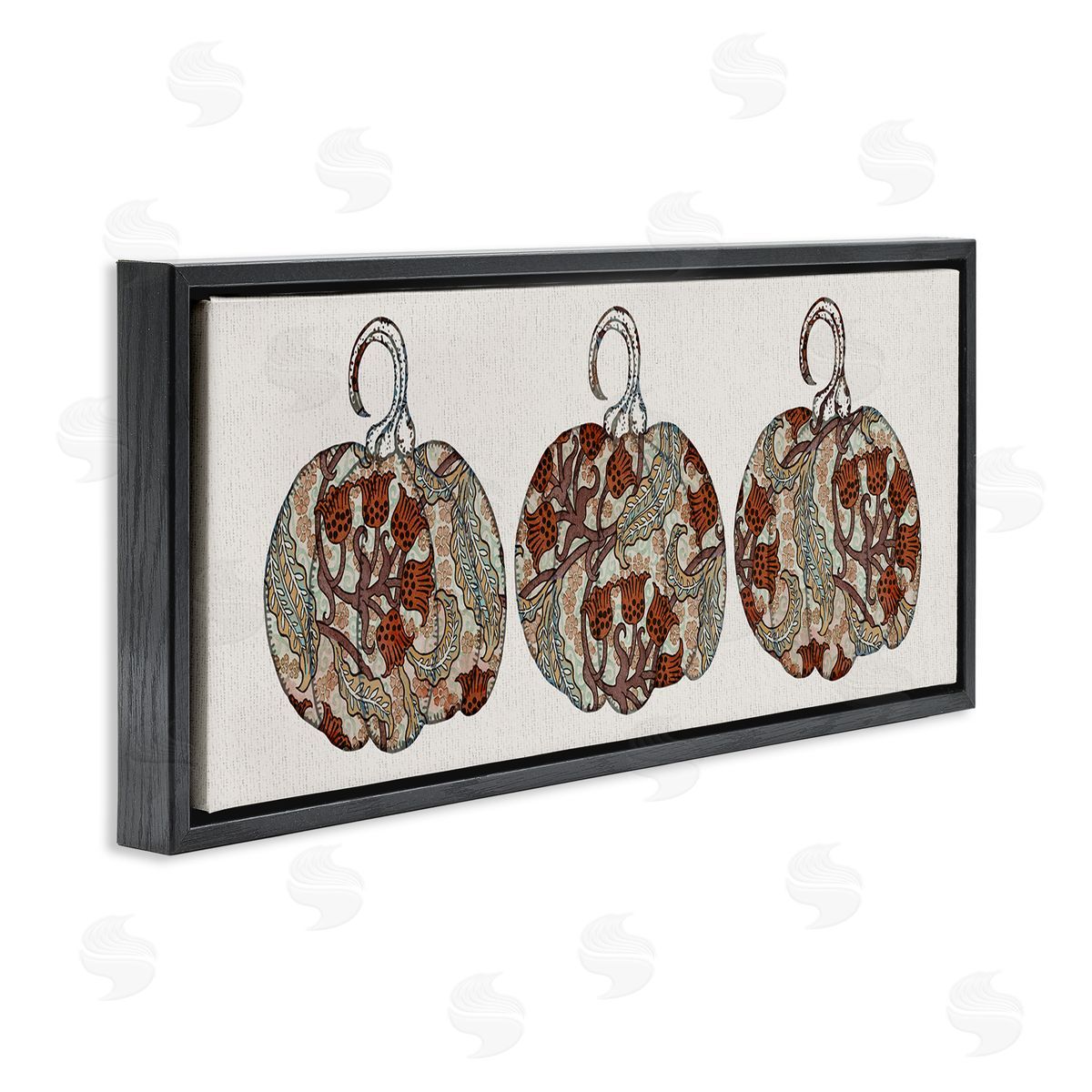 Stupell Studio Red Bellflower Paisley Pumpkin Trio Vintage Autumn Pattern