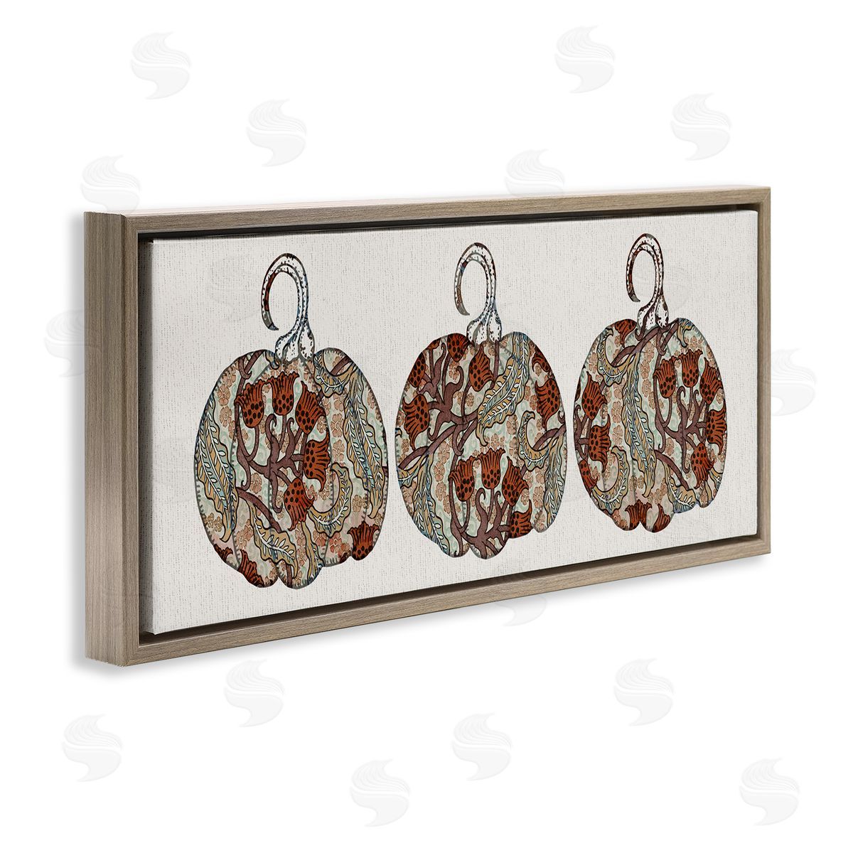 Stupell Studio Red Bellflower Paisley Pumpkin Trio Vintage Autumn Pattern