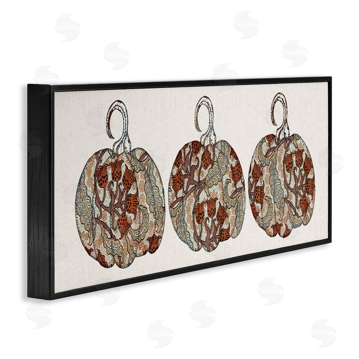 Stupell Studio Red Bellflower Paisley Pumpkin Trio Vintage Autumn Pattern