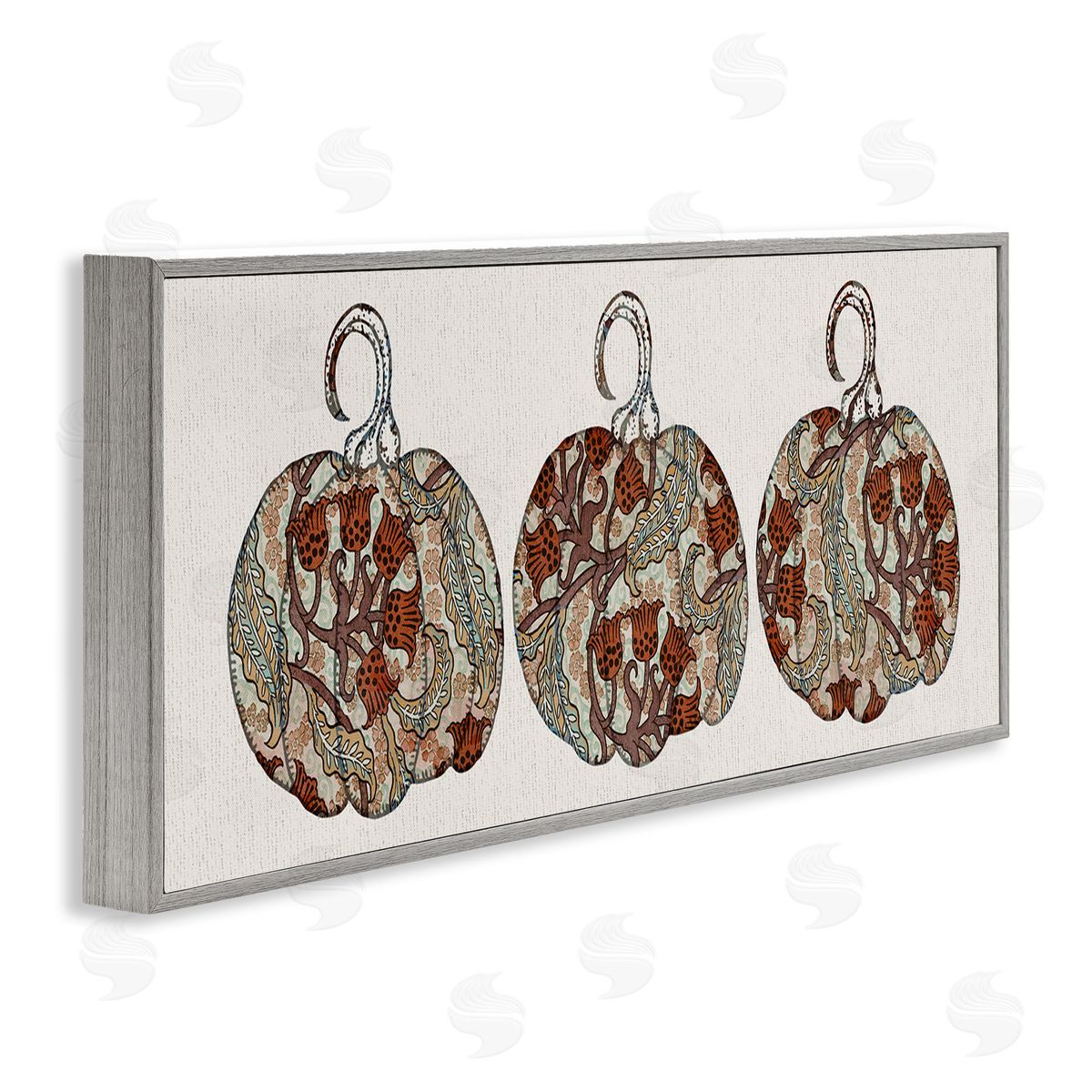 Stupell Studio Red Bellflower Paisley Pumpkin Trio Vintage Autumn Pattern