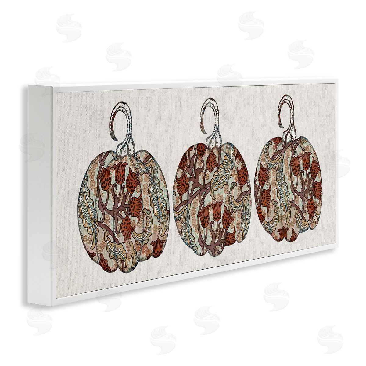 Stupell Studio Red Bellflower Paisley Pumpkin Trio Vintage Autumn Pattern