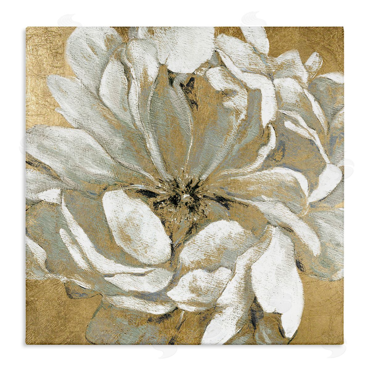 Carol Robinson Abstract White Magnolia Blossom Flower Petals over Gold Stretched Canvas Wall Art Print