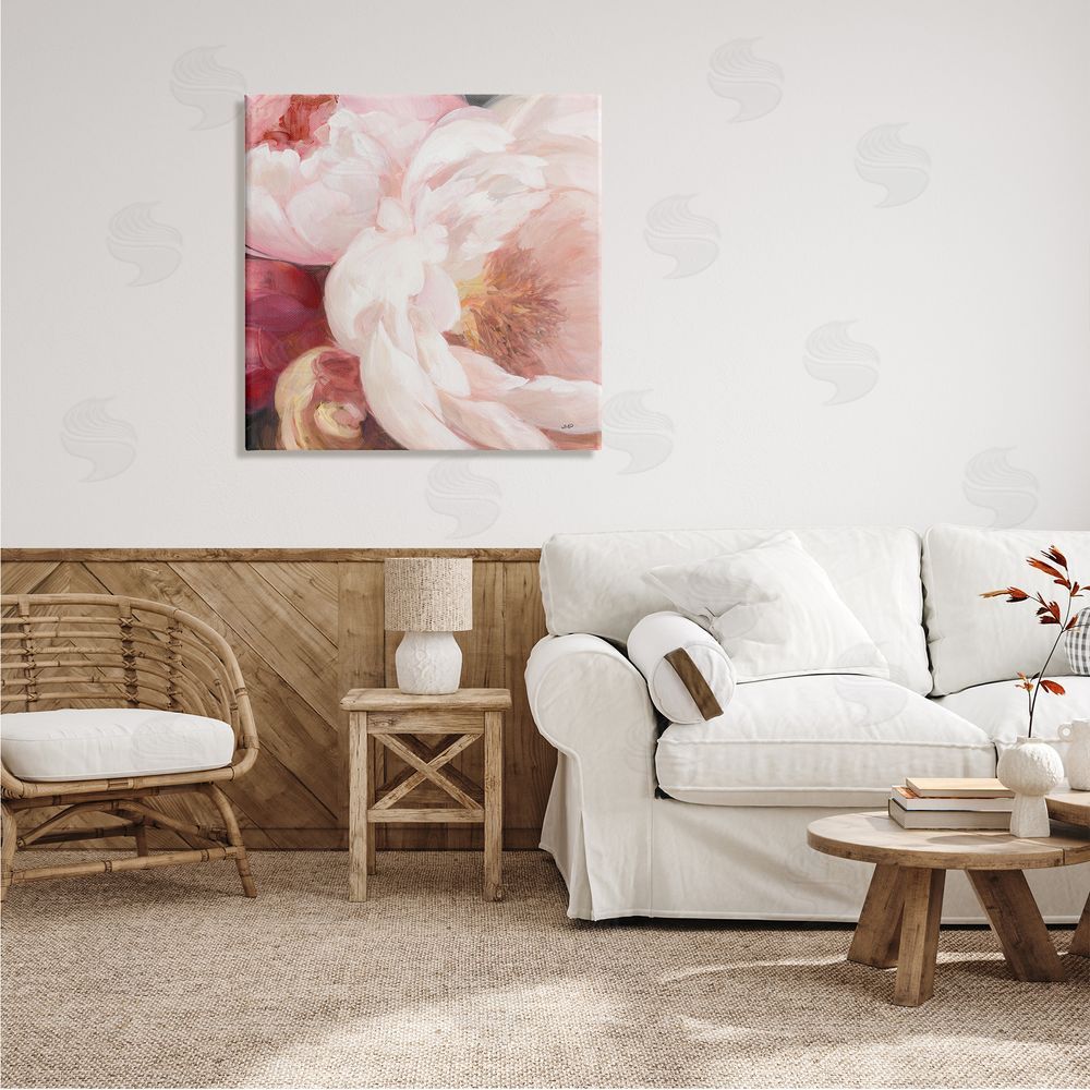 Julia Purinton Pink Peonies Cluster Soft Edge Flower Petal Painting Canvas Wall Art in Room