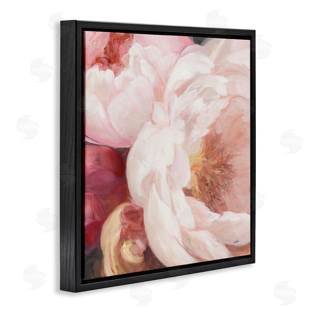 Julia Purinton Pink Peonies Cluster Soft Edge Flower Petal Painting Black Floating Frame Canvas Wall Art Print