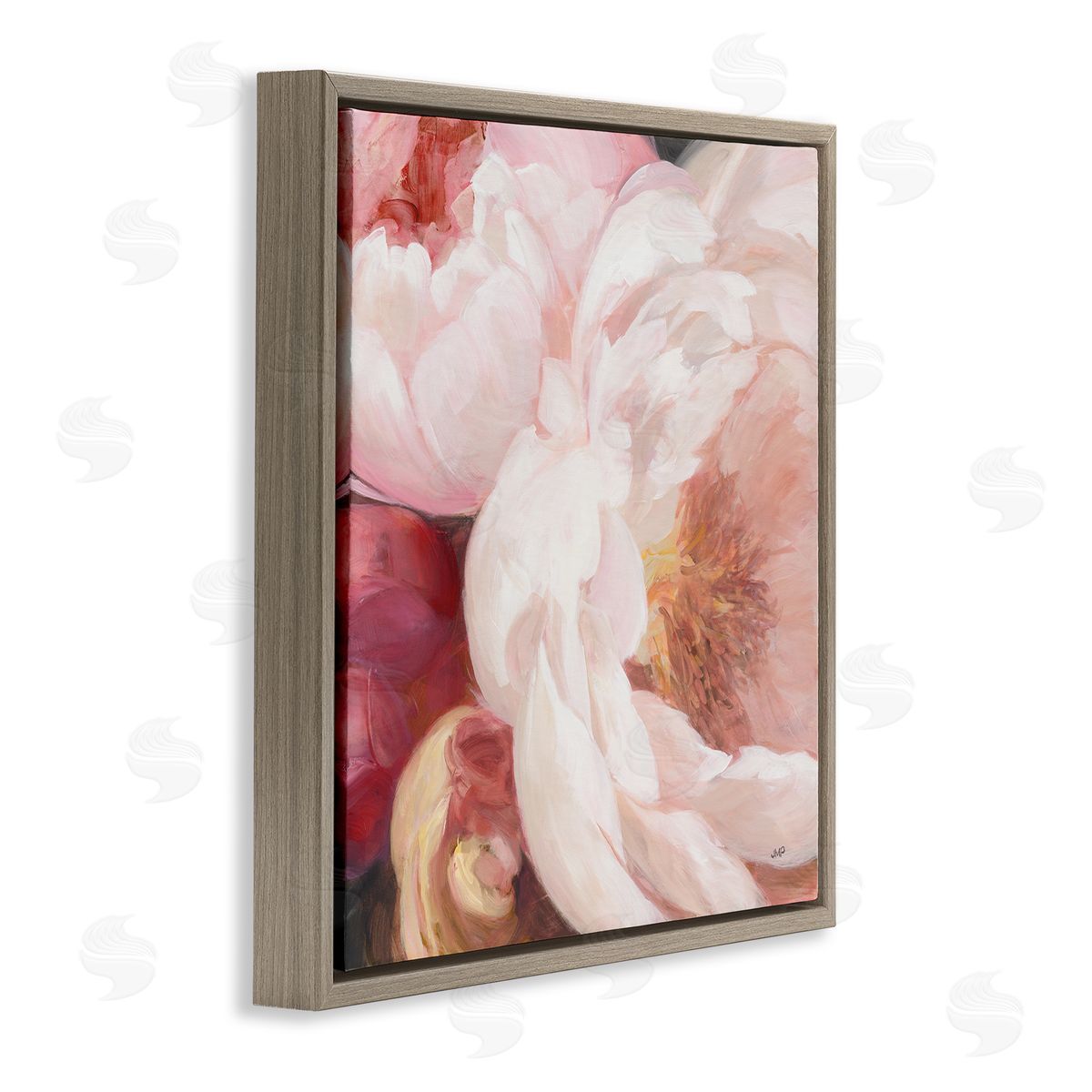 Julia Purinton Pink Peonies Cluster Soft Edge Flower Petal Painting Brown Floating Frame Canvas Wall Art Print