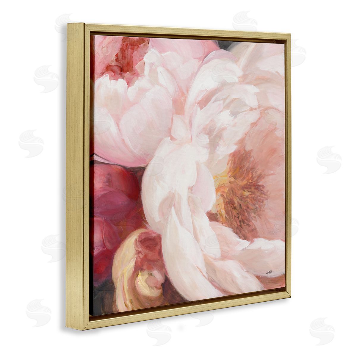Julia Purinton Pink Peonies Cluster Soft Edge Flower Petal Painting Gold Floating Frame Canvas Wall Art Print