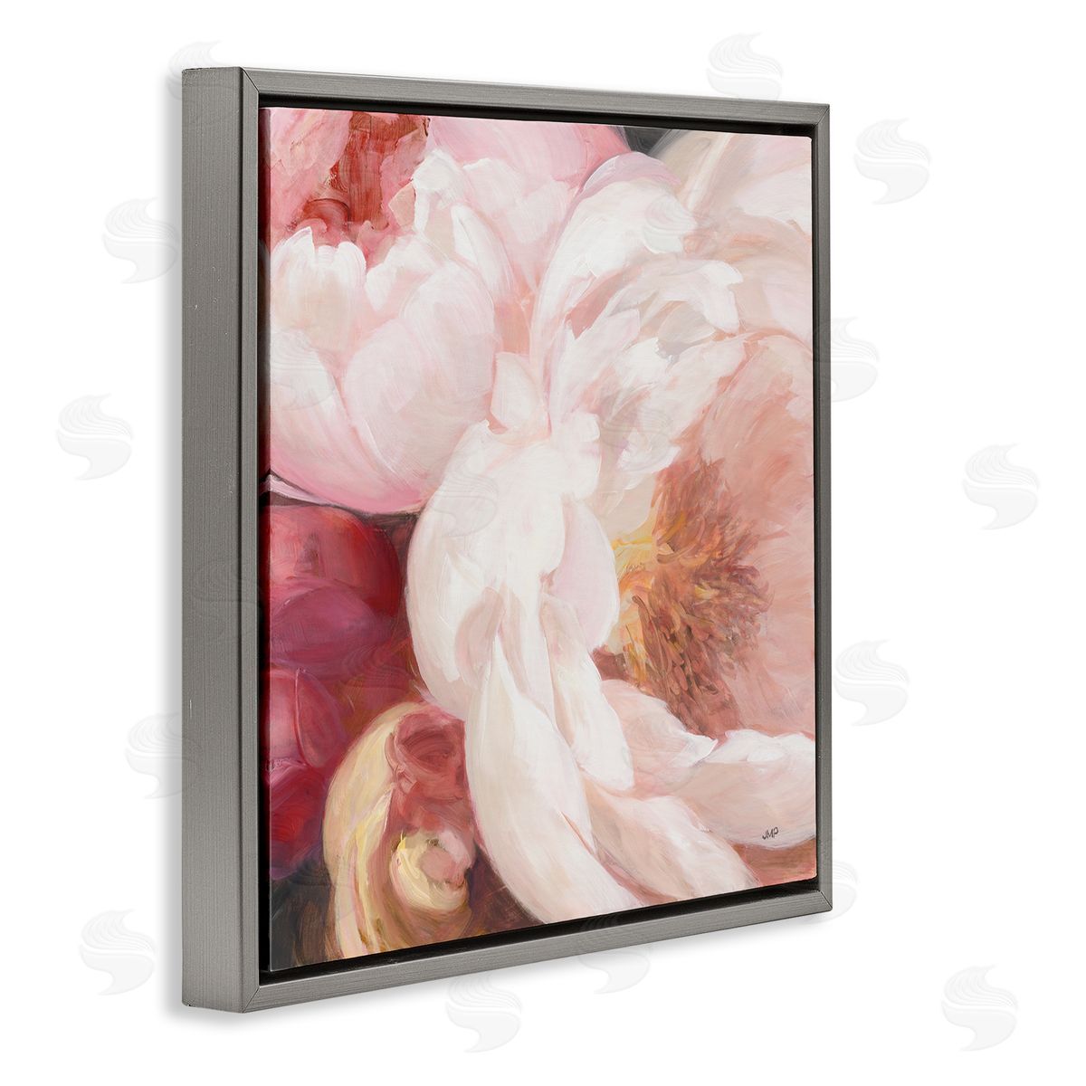 Julia Purinton Pink Peonies Cluster Soft Edge Flower Petal Painting Gray Floating Frame Canvas Wall Art Print
