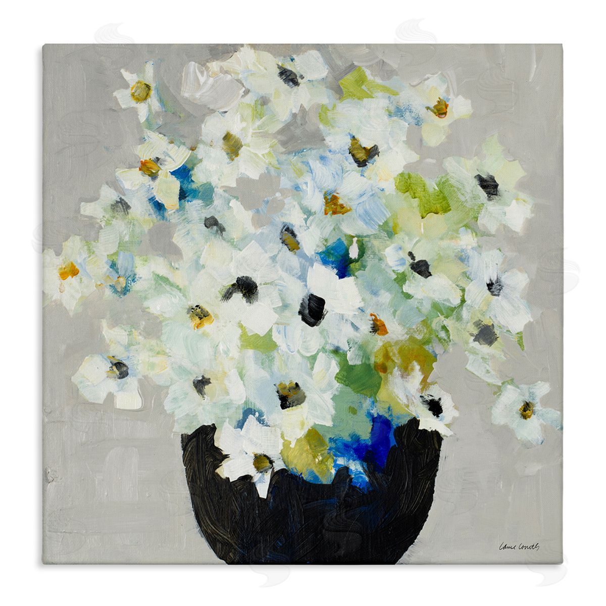 Lanie Loreth Expressive White Flower Bouquet Abstract Bloom Stretched Canvas Wall Art Print