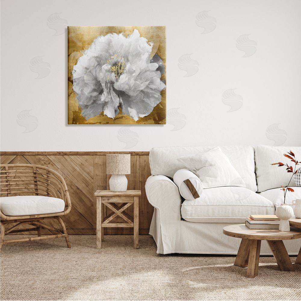 Shawna Sullivan Blushing Peony Flower Modern Blossoming Floral Photography Canvas Wall Art in Room
