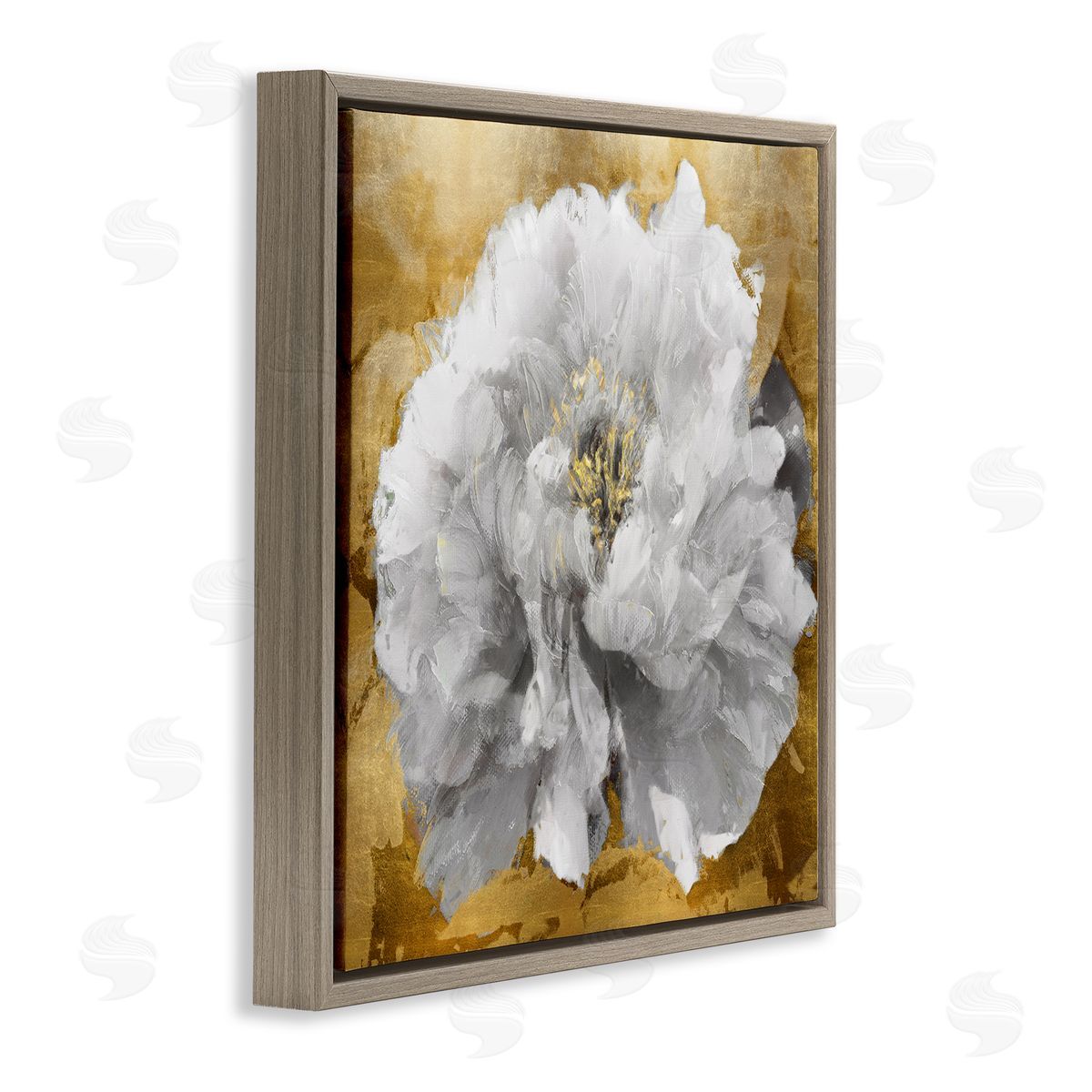 Shawna Sullivan Blushing Peony Flower Modern Blossoming Floral Photography Brown Floating Frame Canvas Wall Art Print