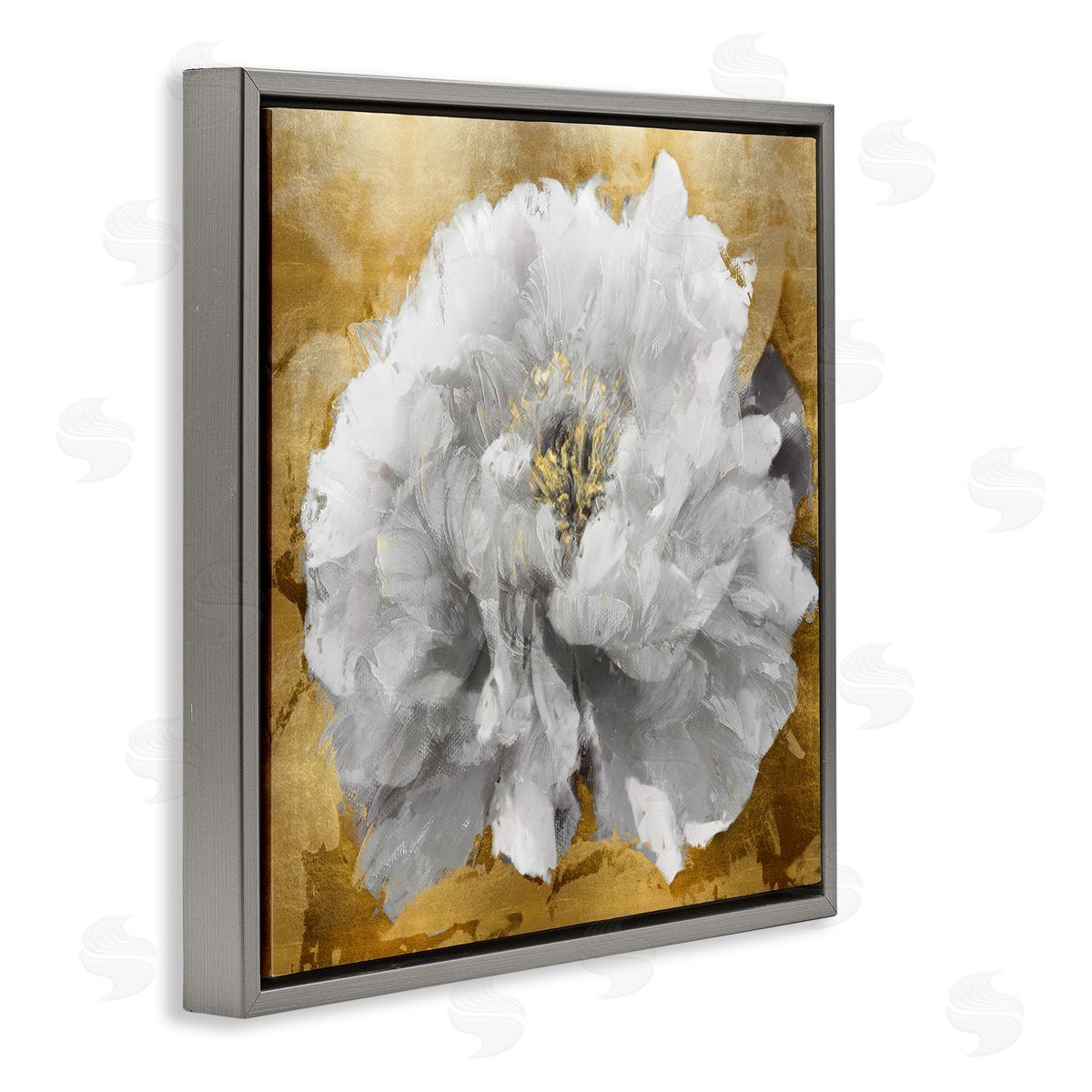 Shawna Sullivan Blushing Peony Flower Modern Blossoming Floral Photography Gray Floating Frame Canvas Wall Art Print