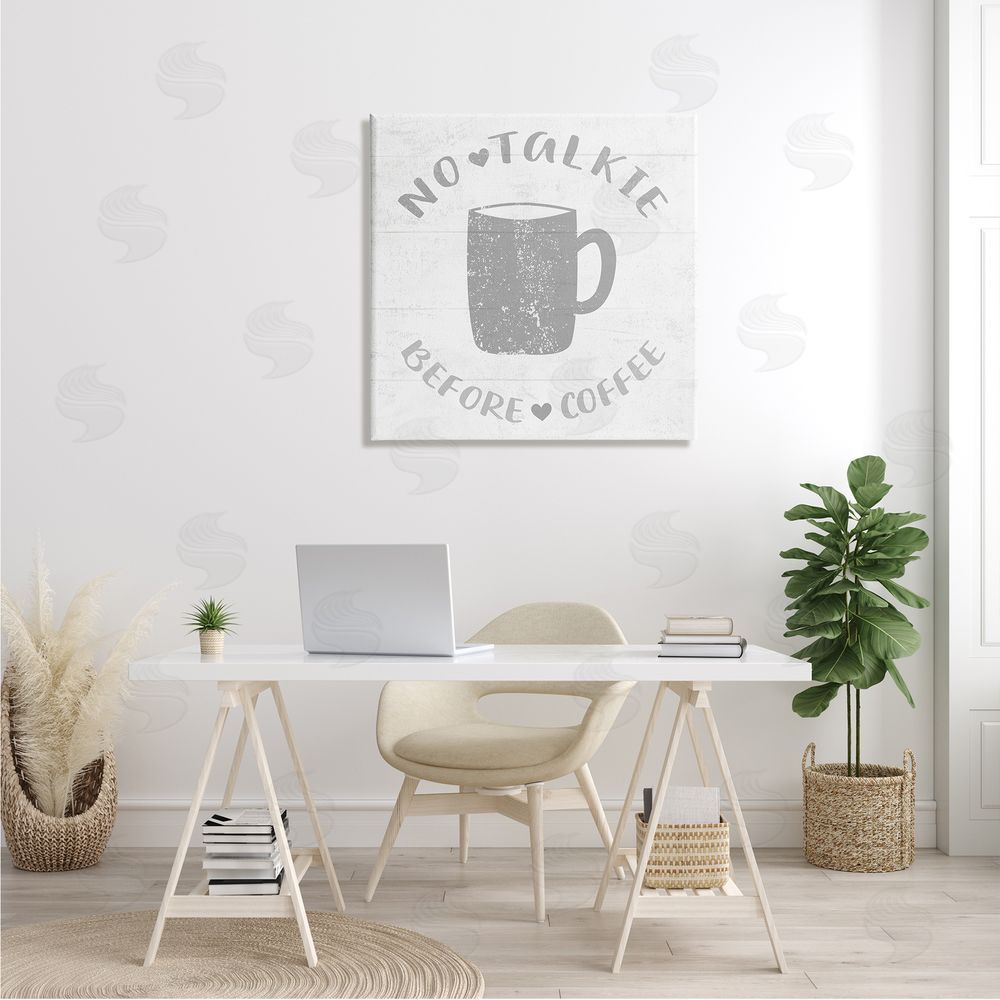 Stupell Studio No Talkie Before Coffee Phrase Grey Drink Mug Canvas Wall Art in Room