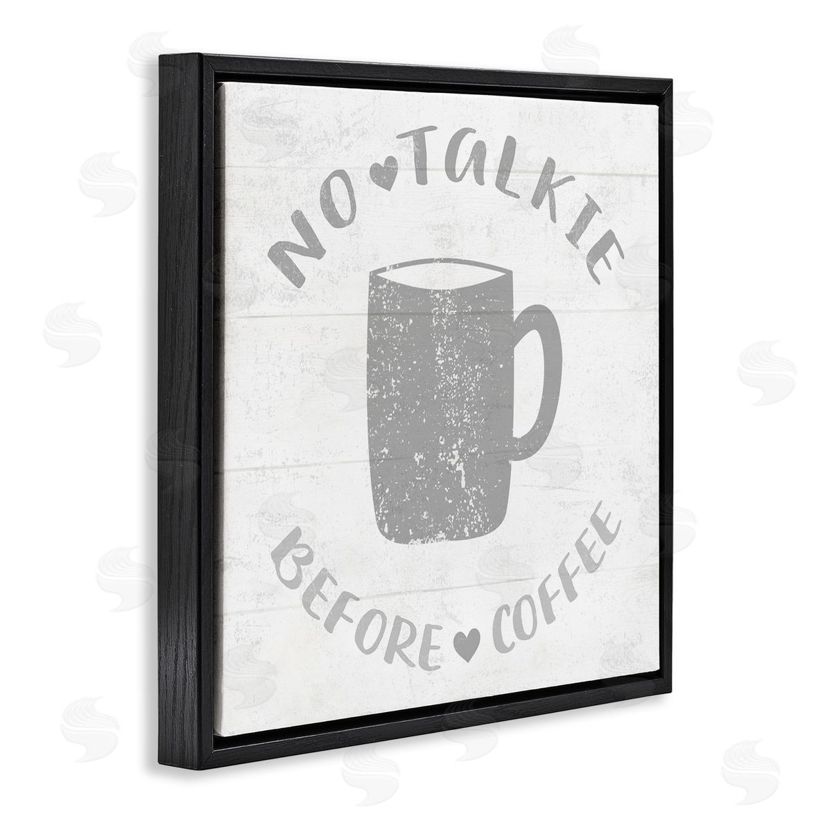 Stupell Studio No Talkie Before Coffee Phrase Grey Drink Mug Black Floating Frame Canvas Wall Art Print