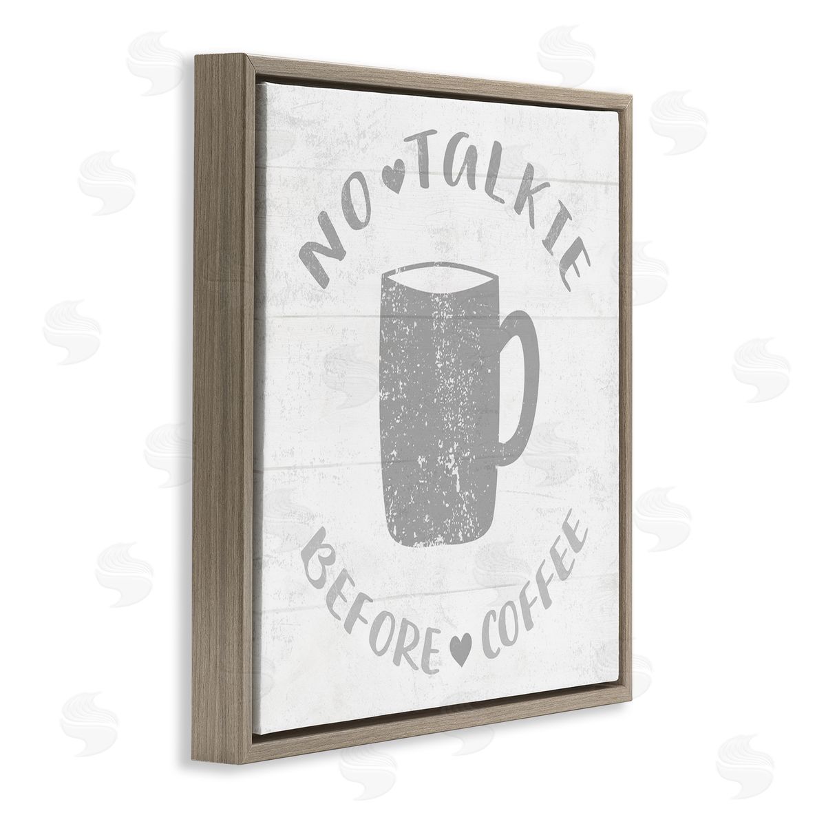 Stupell Studio No Talkie Before Coffee Phrase Grey Drink Mug Brown Floating Frame Canvas Wall Art Print