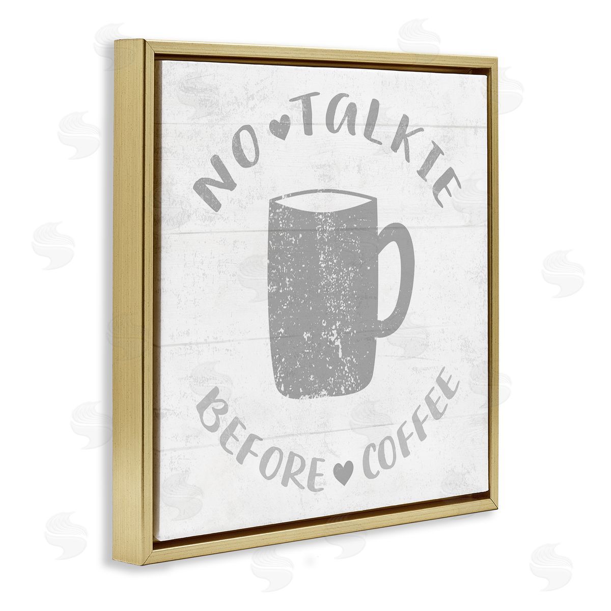 Stupell Studio No Talkie Before Coffee Phrase Grey Drink Mug Gold Floating Frame Canvas Wall Art Print