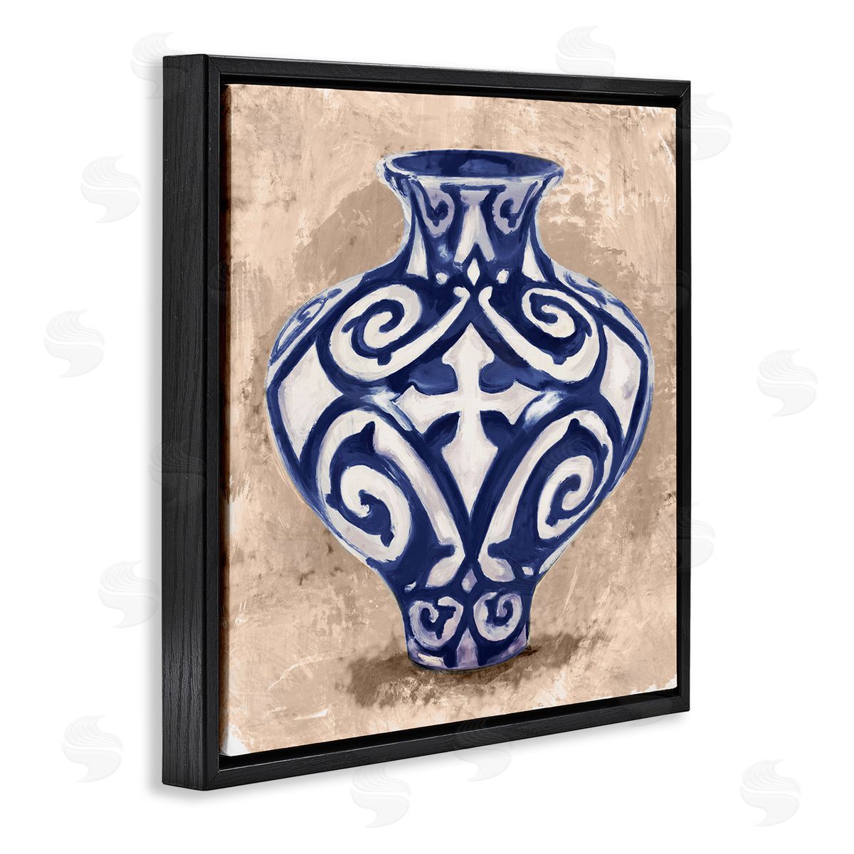 Stupell Studio Modern Ceramic Vase Still Life Distressed Brown Pattern Black Floating Frame Canvas Wall Art Print