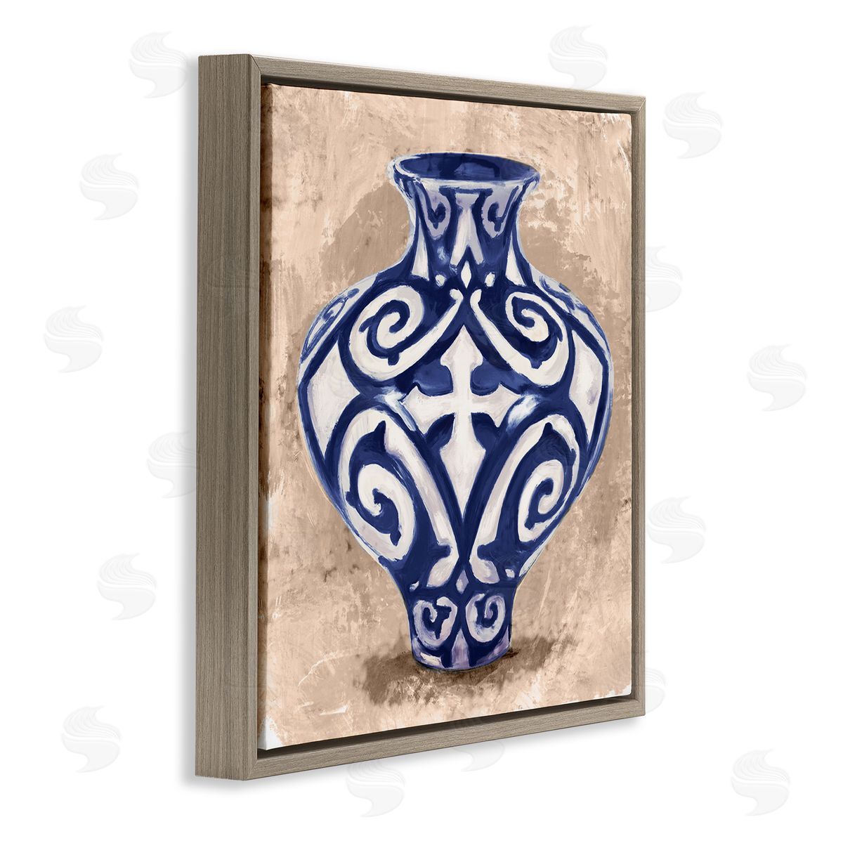 Stupell Studio Modern Ceramic Vase Still Life Distressed Brown Pattern Brown Floating Frame Canvas Wall Art Print