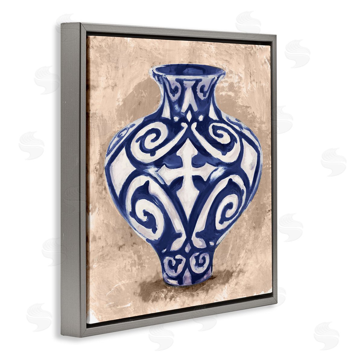 Stupell Studio Modern Ceramic Vase Still Life Distressed Brown Pattern Gray Floating Frame Canvas Wall Art Print