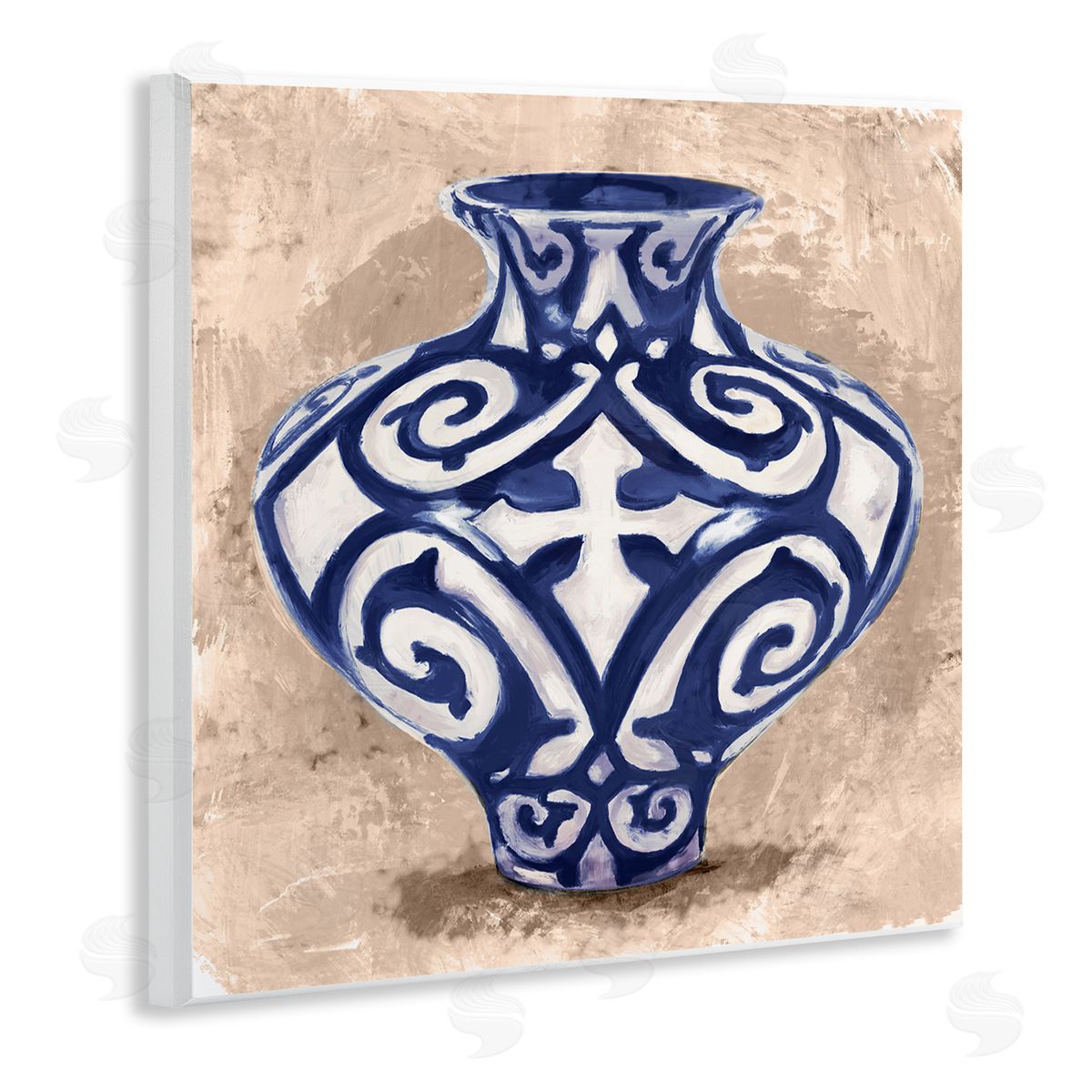 Stupell Studio Modern Ceramic Vase Still Life Distressed Brown Pattern Wooden Wall Plaque Art Print