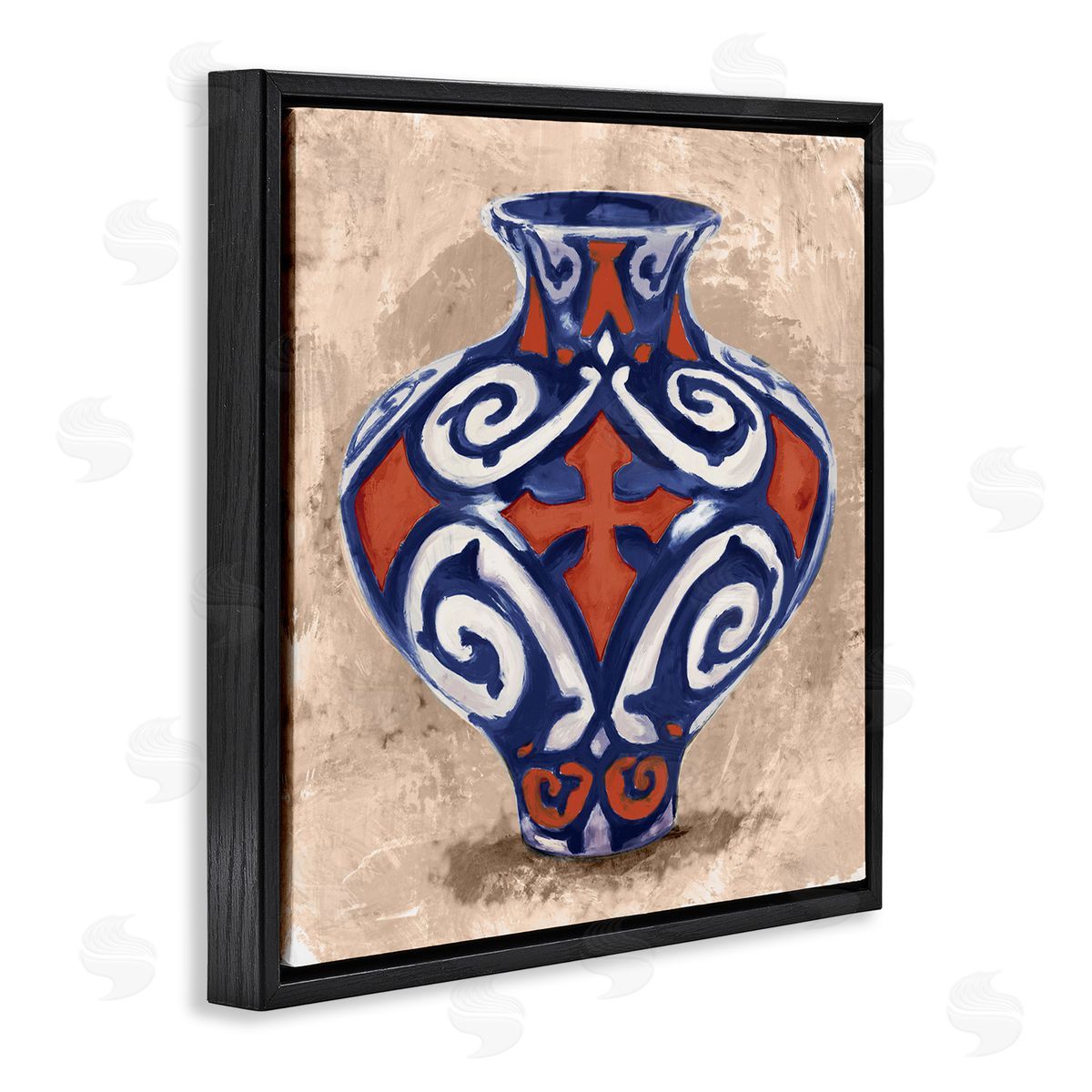 Stupell Studio Ornate Ceramic Vase Still Life Modern Patterned Pottery Black Floating Frame Canvas Wall Art Print