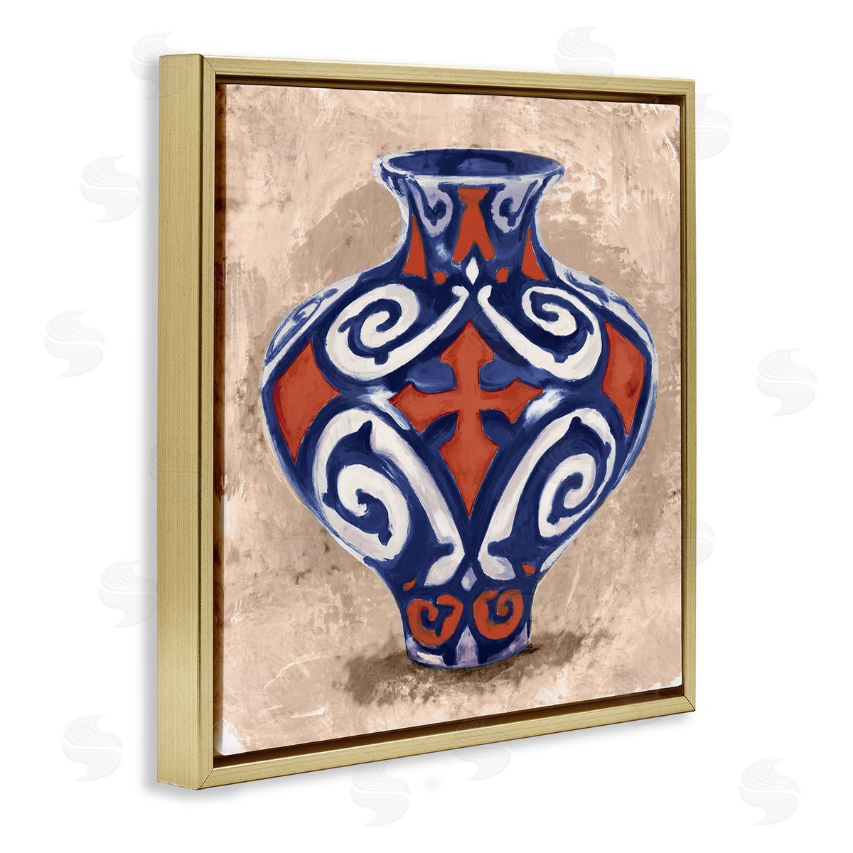 Stupell Studio Ornate Ceramic Vase Still Life Modern Patterned Pottery Gold Floating Frame Canvas Wall Art Print