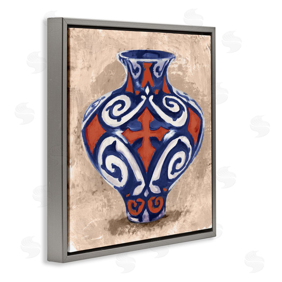 Stupell Studio Ornate Ceramic Vase Still Life Modern Patterned Pottery Gray Floating Frame Canvas Wall Art Print