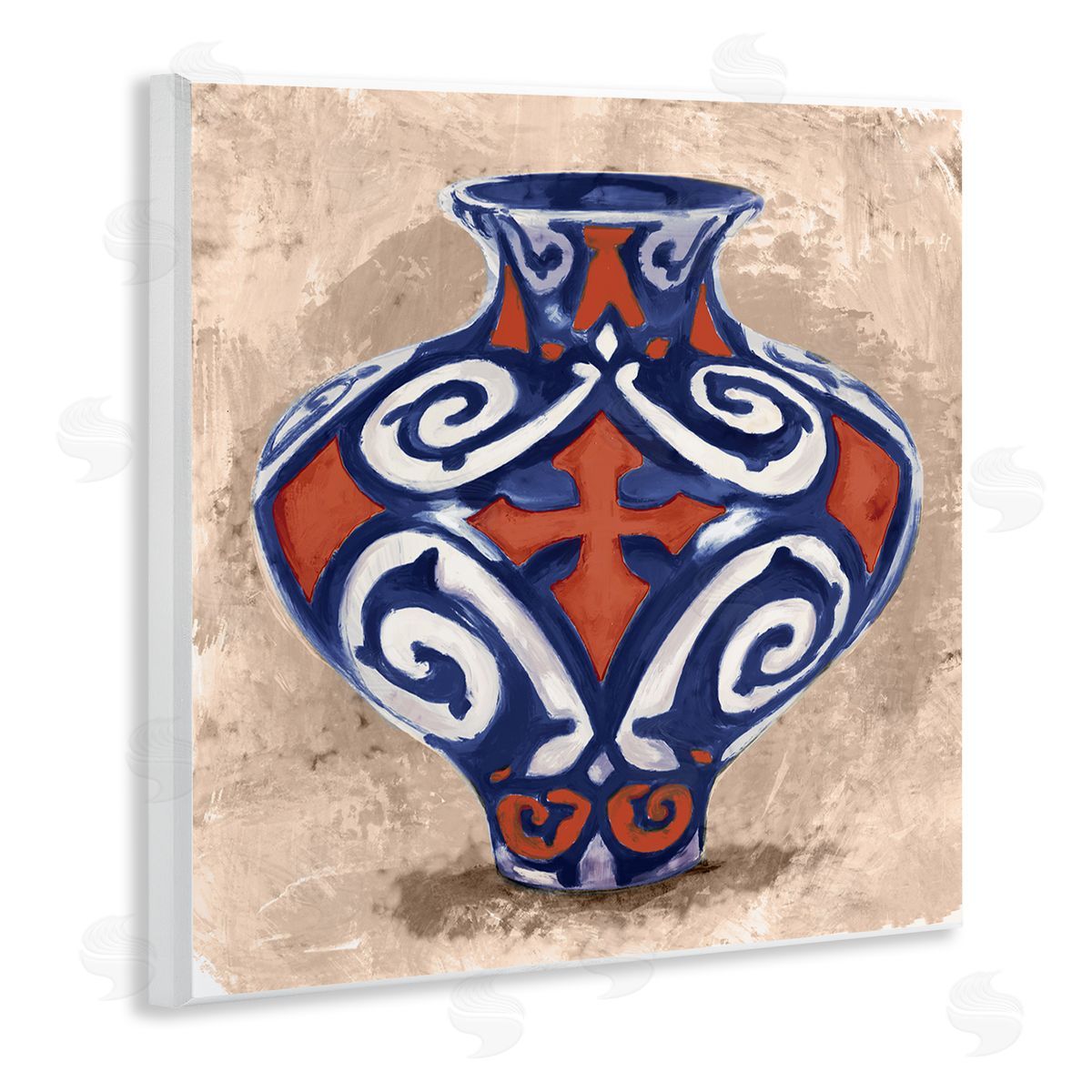 Stupell Studio Ornate Ceramic Vase Still Life Modern Patterned Pottery Wooden Wall Plaque Art Print