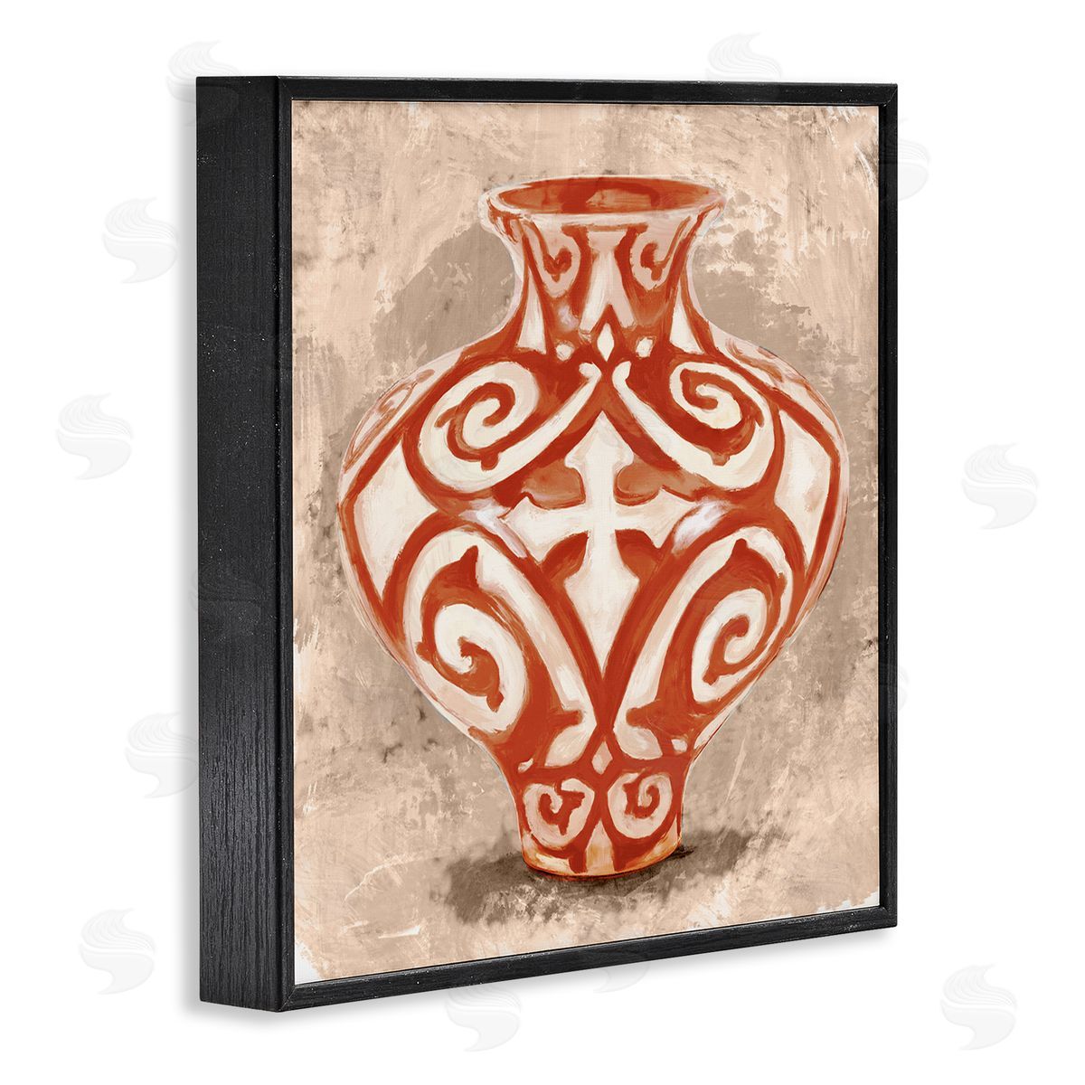 Stupell Studio Round Urn Modern Still Life Bold Red Pattern Black Framed Glicee Wall Art Print