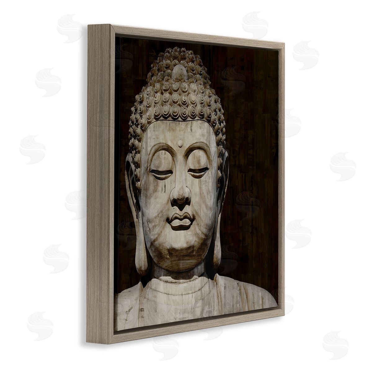 Tom Bray Closed Eye Buddha Shrine Figure Portrait Brown Floating Frame Canvas Wall Art Print