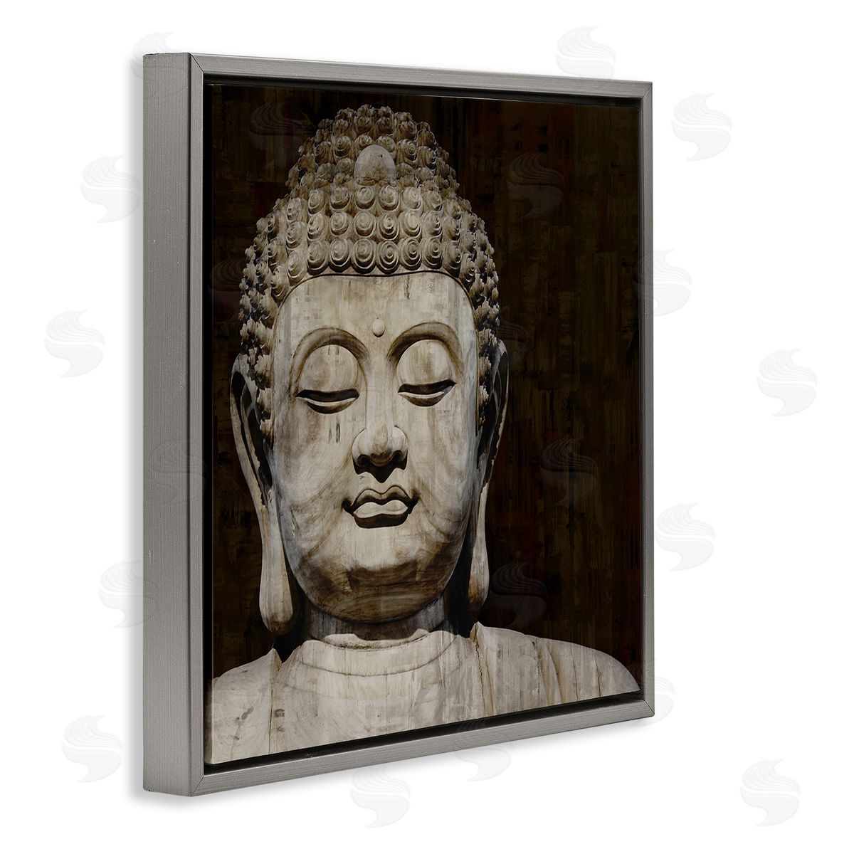 Tom Bray Closed Eye Buddha Shrine Figure Portrait Gray Floating Frame Canvas Wall Art Print