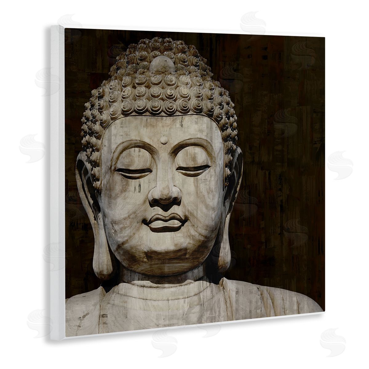 Tom Bray Closed Eye Buddha Shrine Figure Portrait Wooden Wall Plaque Art Print