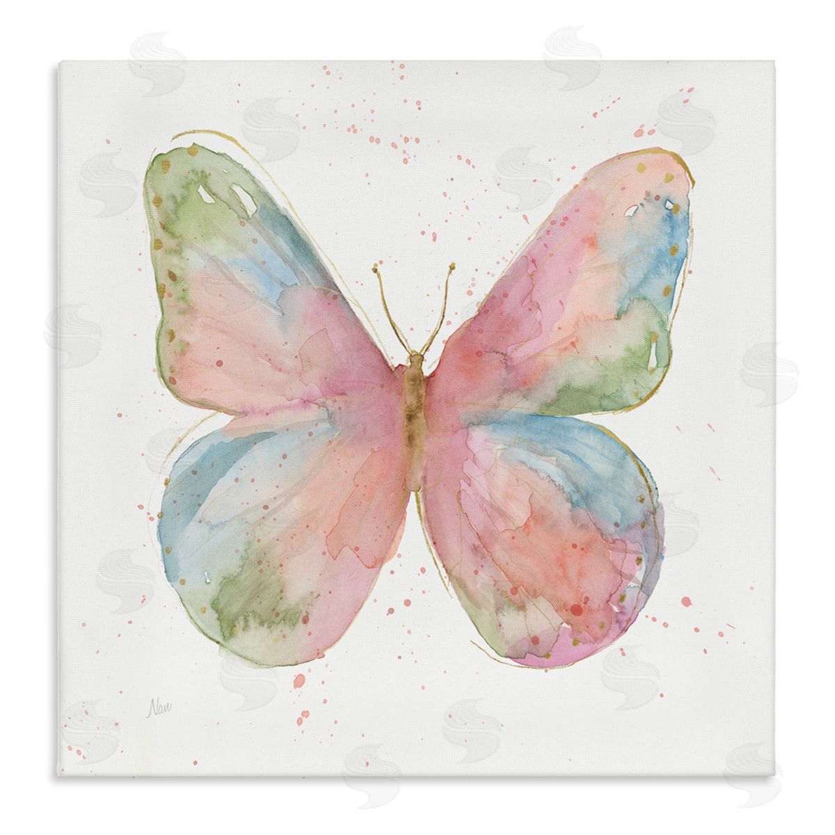 Nan Children's Spring Butterfly Abstract Watercolor Pattern Wings Stretched Canvas Wall Art Print