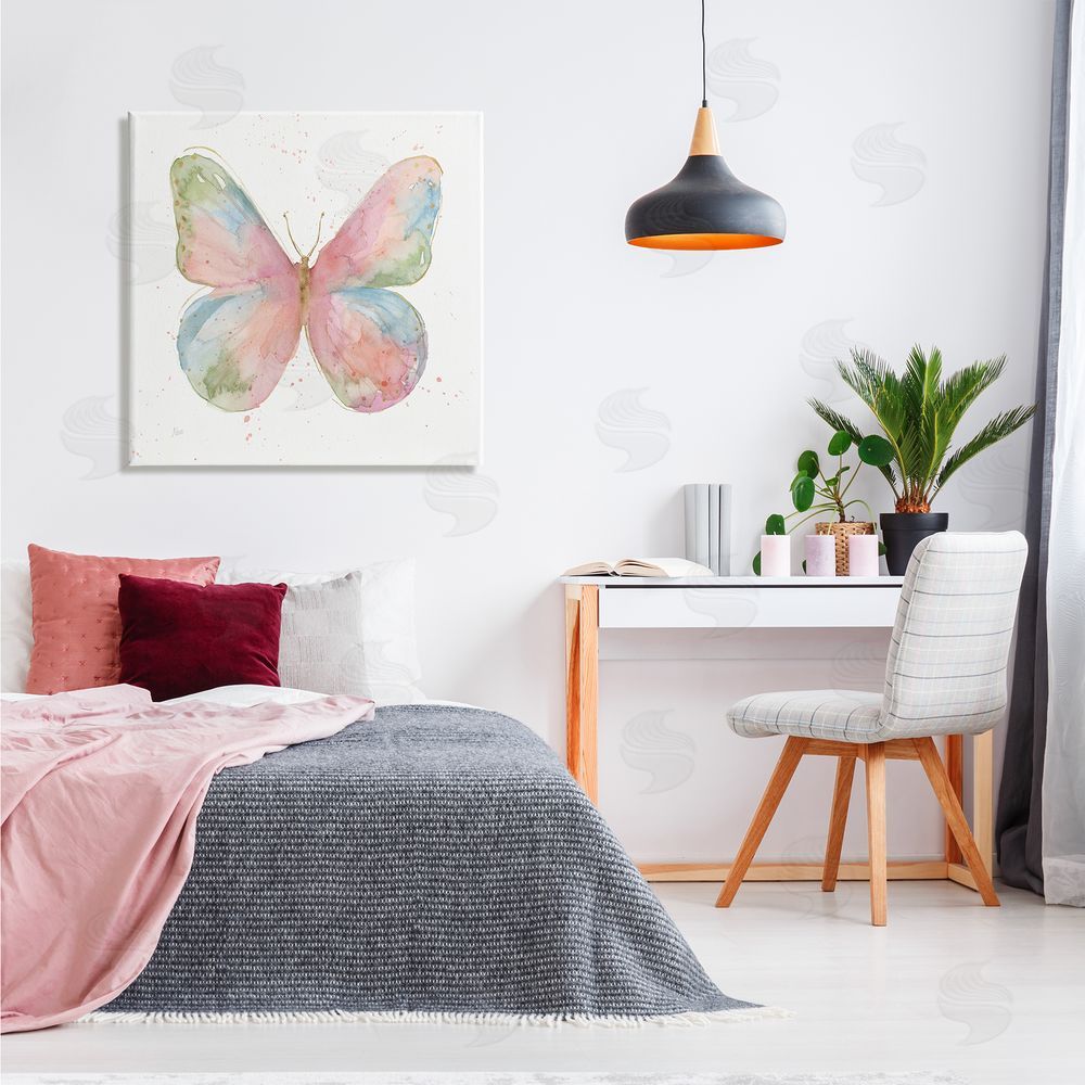 Nan Children's Spring Butterfly Abstract Watercolor Pattern Wings Canvas Wall Art in Room