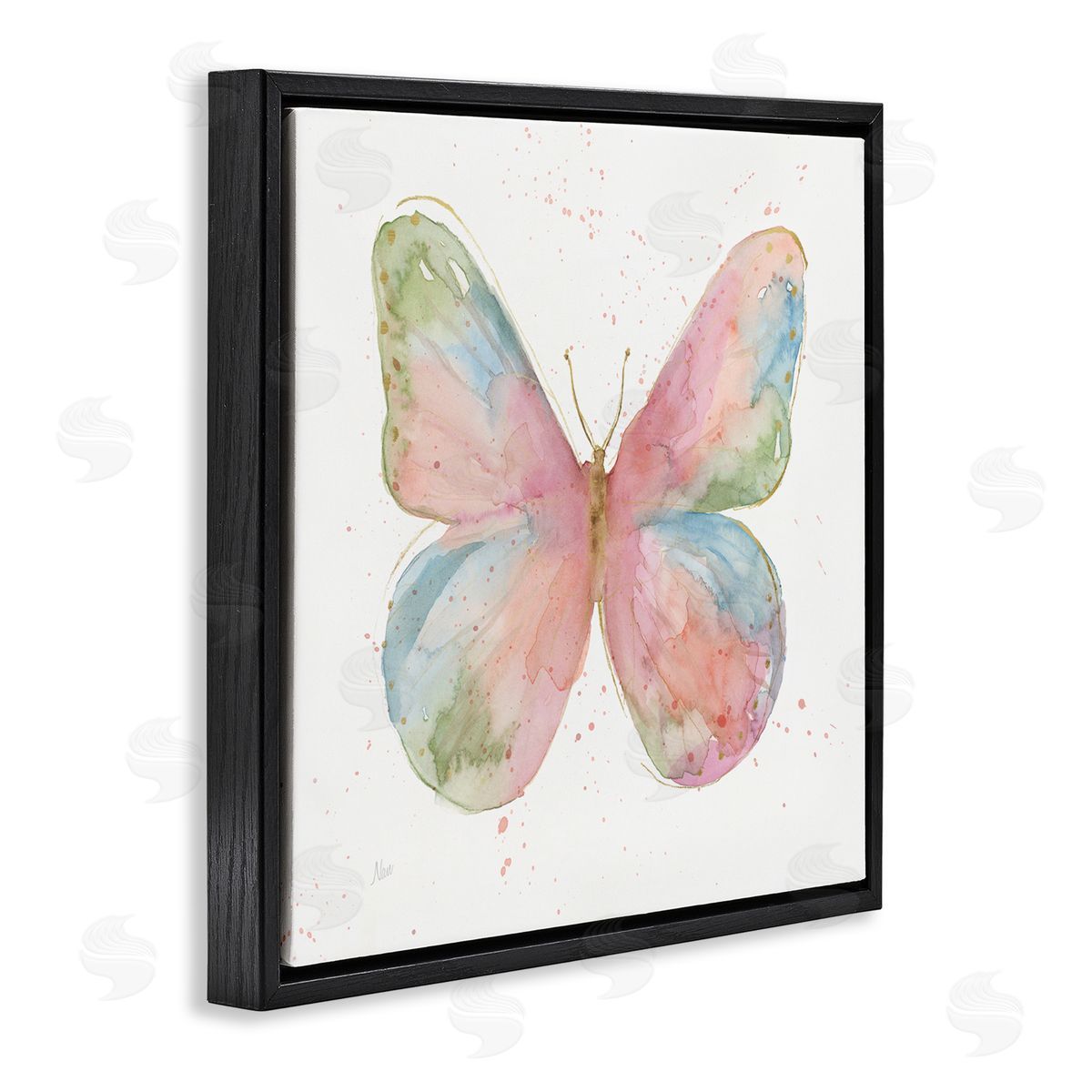Nan Children's Spring Butterfly Abstract Watercolor Pattern Wings Black Floating Frame Canvas Wall Art Print